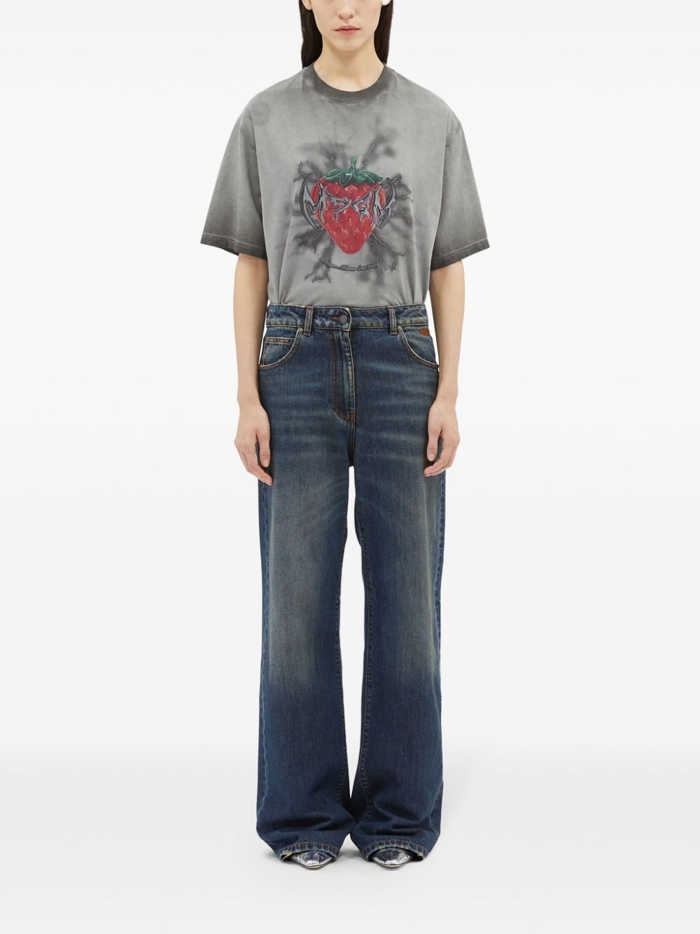 logo-embroidered wide-leg jeans - 3