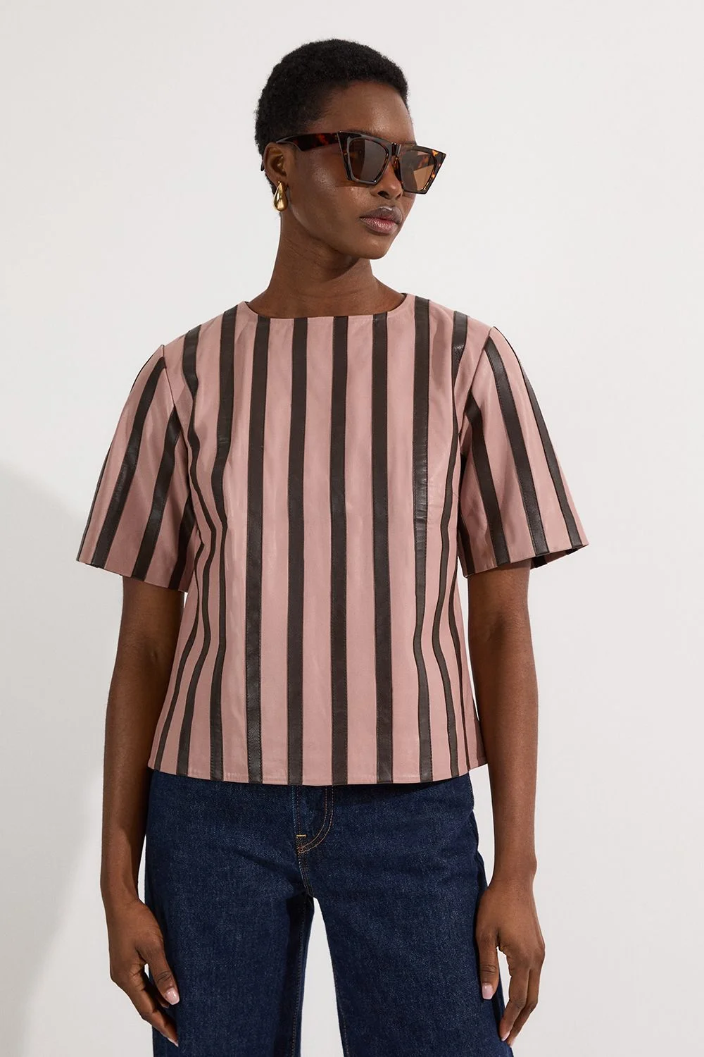 Leather Stripe Mix Top - 1