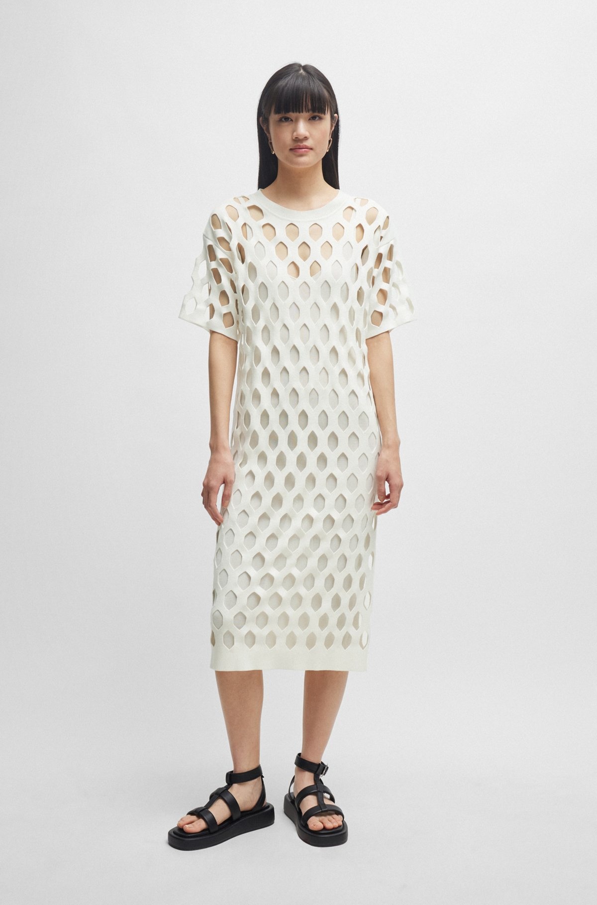 OPEN-STRUCTURED DRESS WITH INNER SLIP AND SHORT SLEEVES - 2