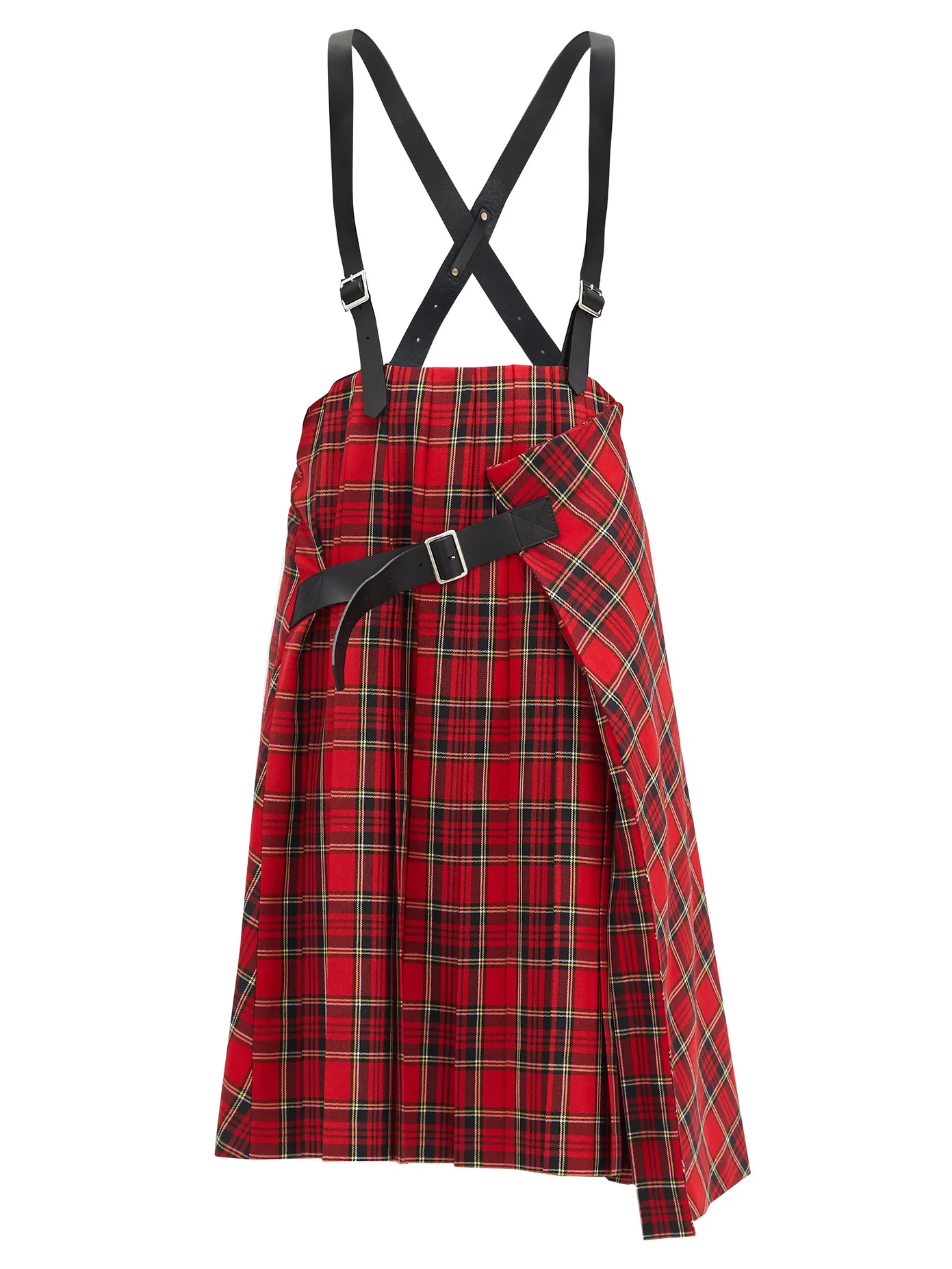 Crossover-braces pleated tartan wool-blend skirt - 1