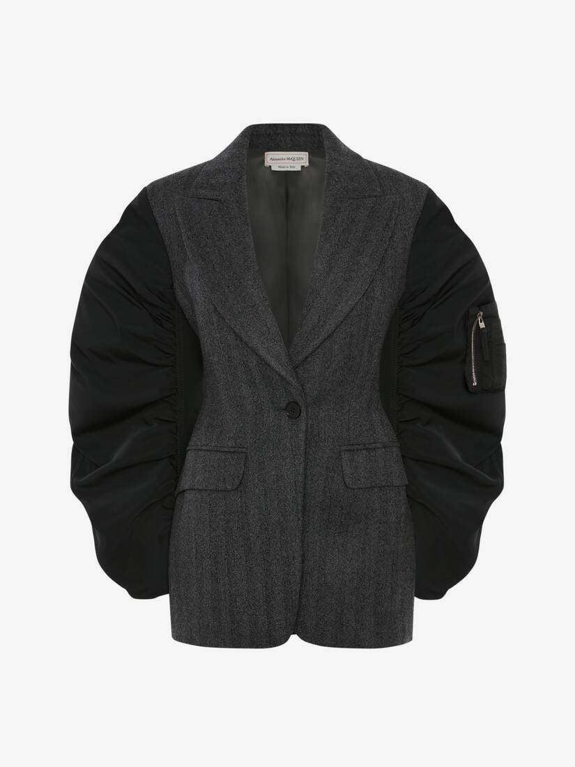 Exploded Parka Sleeves Tailored Jacket in Grey Melange - 1
