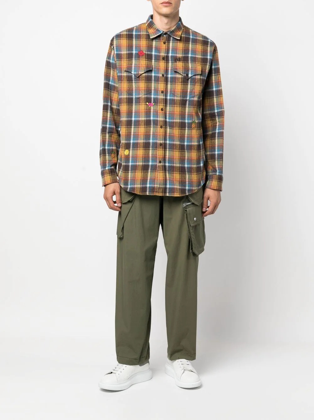 embroidered-detail plaid-check print shirt - 2