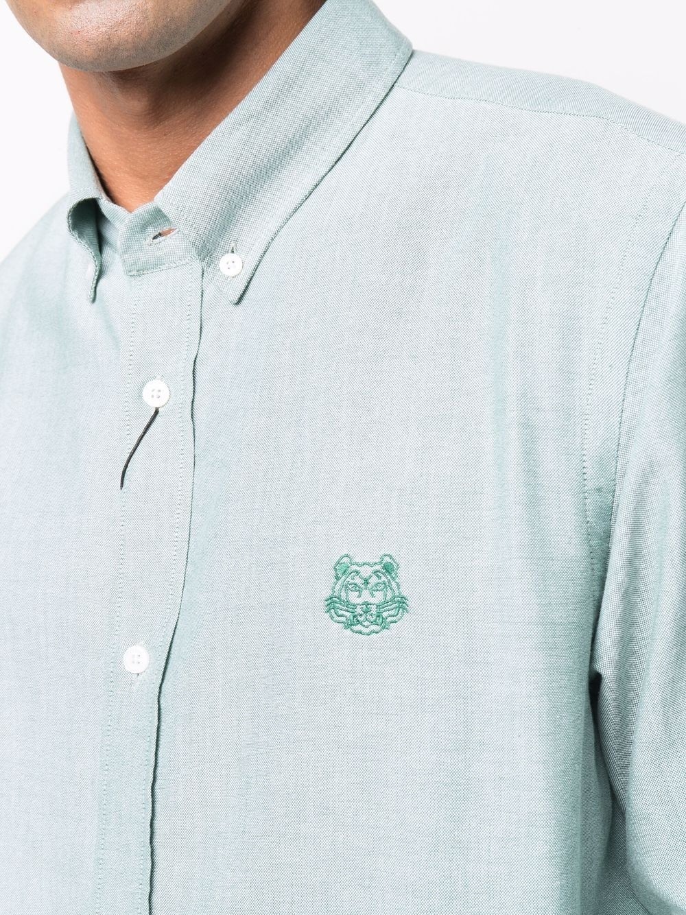 tiger head embroidered button-down shirt - 5