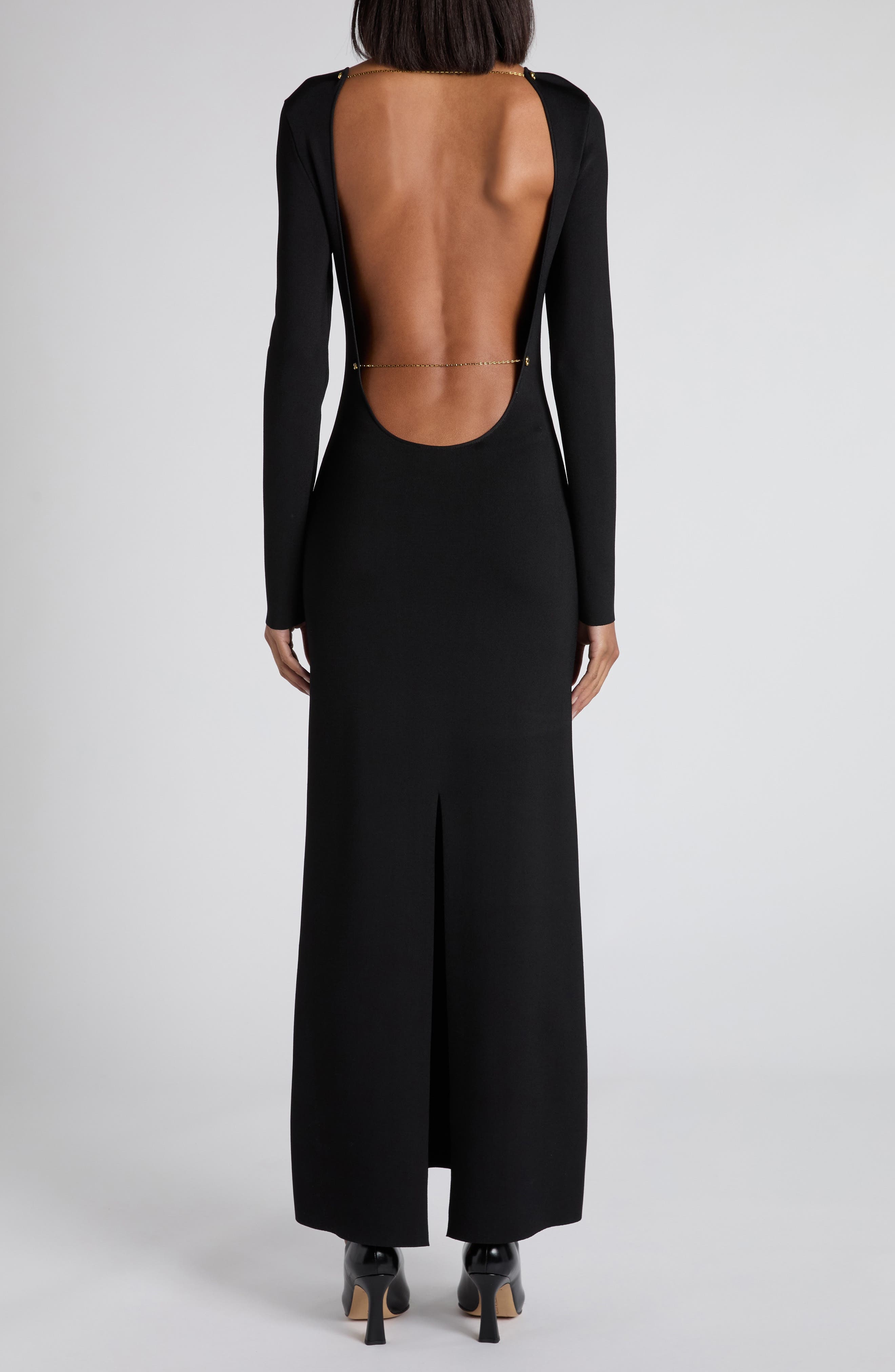 Bottega Veneta Open Back Long Sleeve Compact Jersey Dress in 1000 Black at Nordstrom - 2