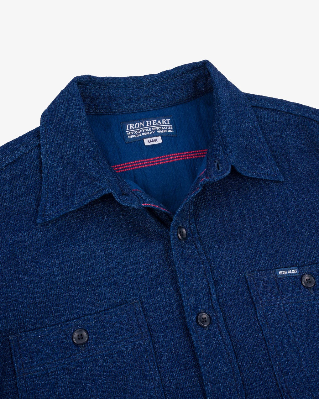 IHSH-417-IND 5oz Double Gauze Short Sleeved Work Shirt Indigo - 3