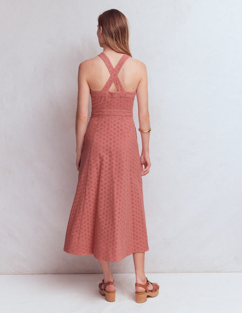 Cross Back Broderie Midi Dress-Vintage Rose Broderie 5