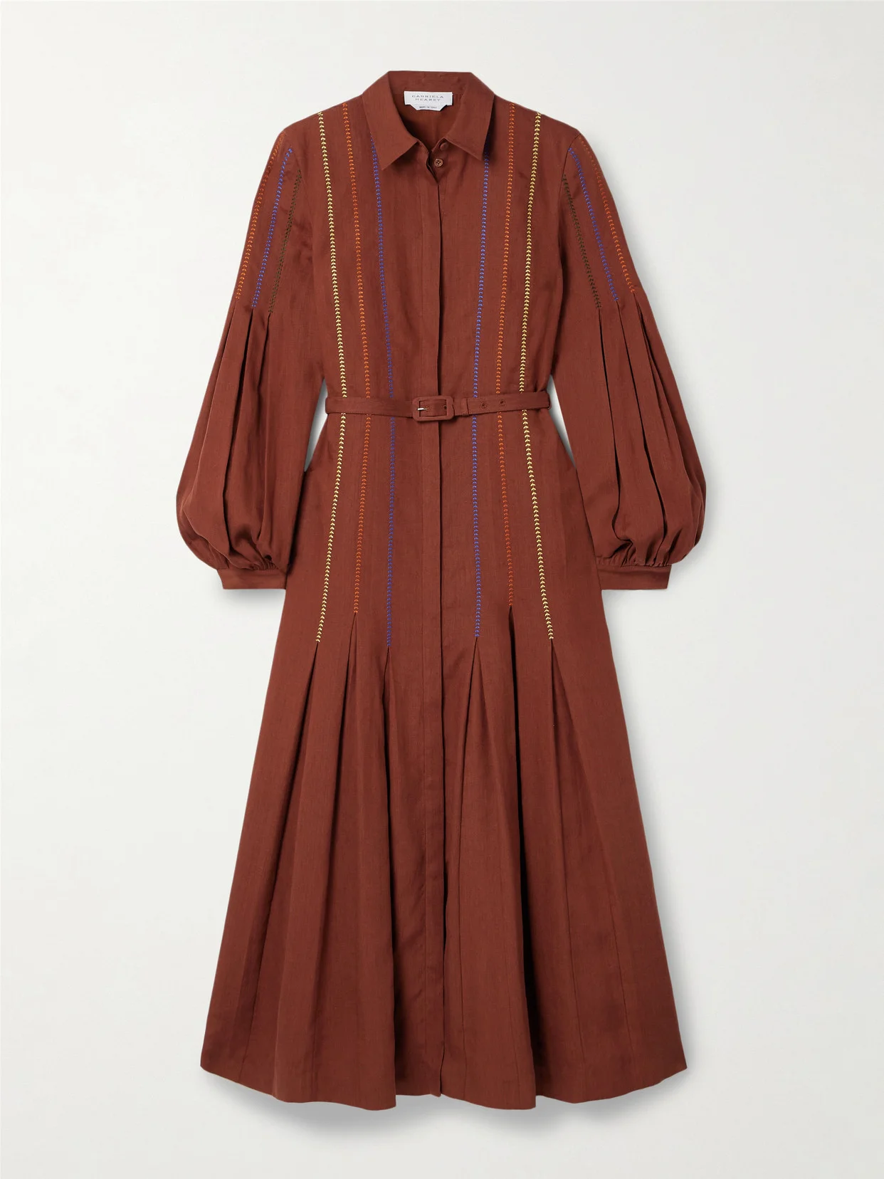 Aleka Belted Embroidered Linen Midi Shirt Dress - 1