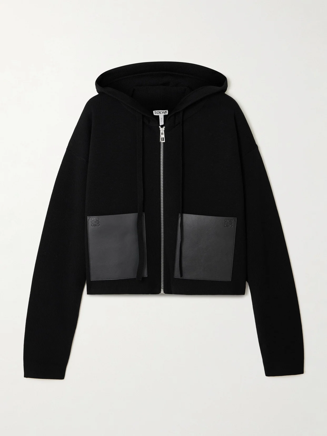 Leather-trimmed Wool-blend Hoodie - 1