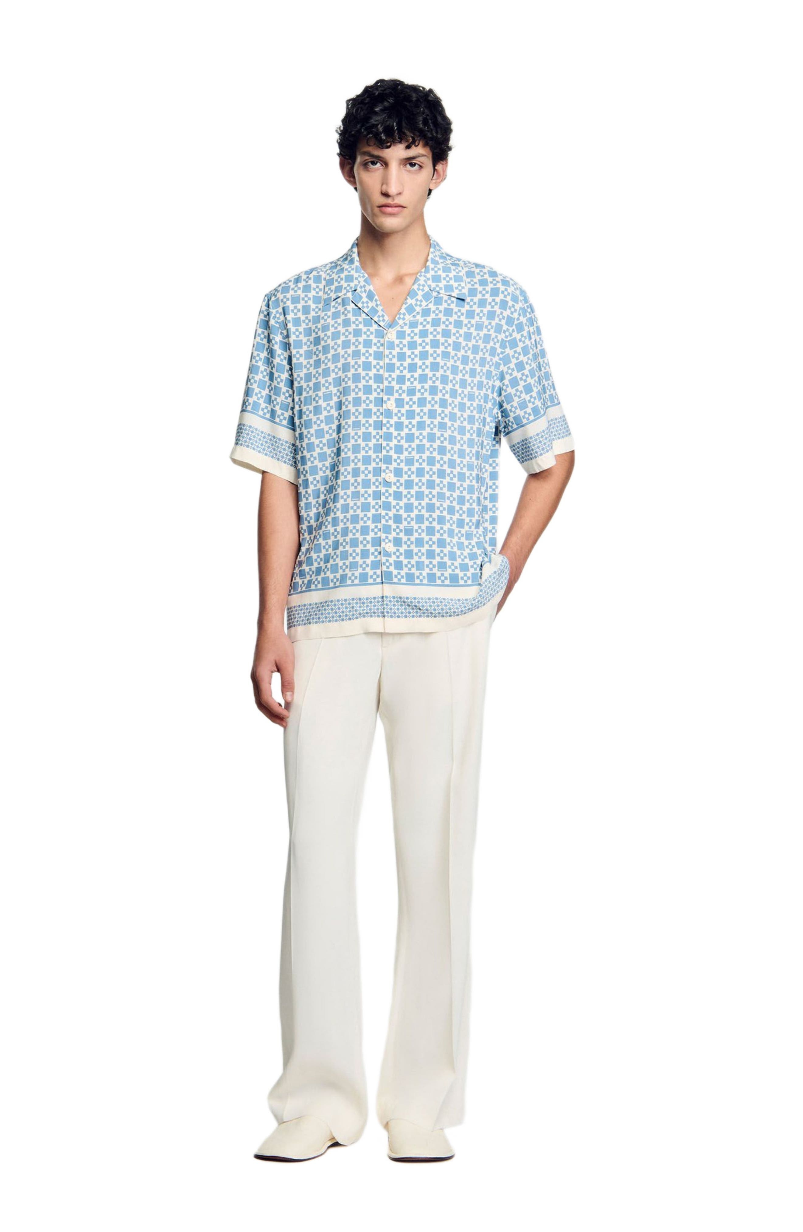 SANDRO Square Cross motif flowing blouse in Blue Sky at Nordstrom - 6