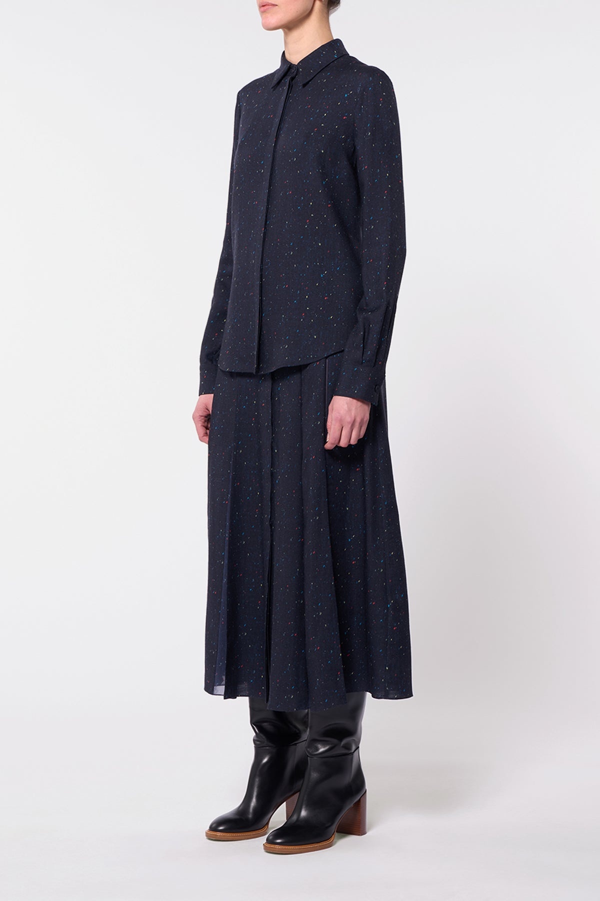 Henri Blouse in Dark Navy Multi Printed Wool - 3