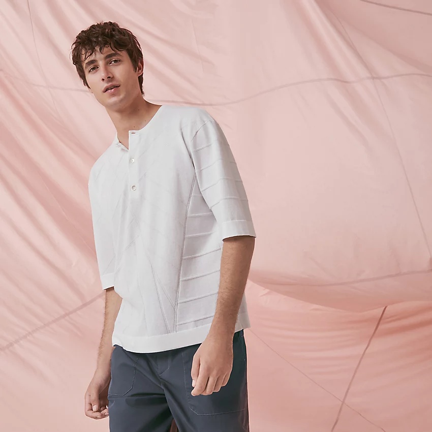 "Pique voilier" henley collar boxy fit t-shirt - 1