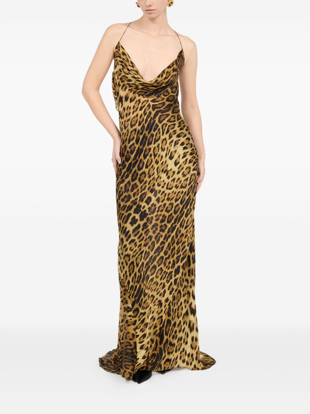 cowl-neck leopard-print maxi dress - 2