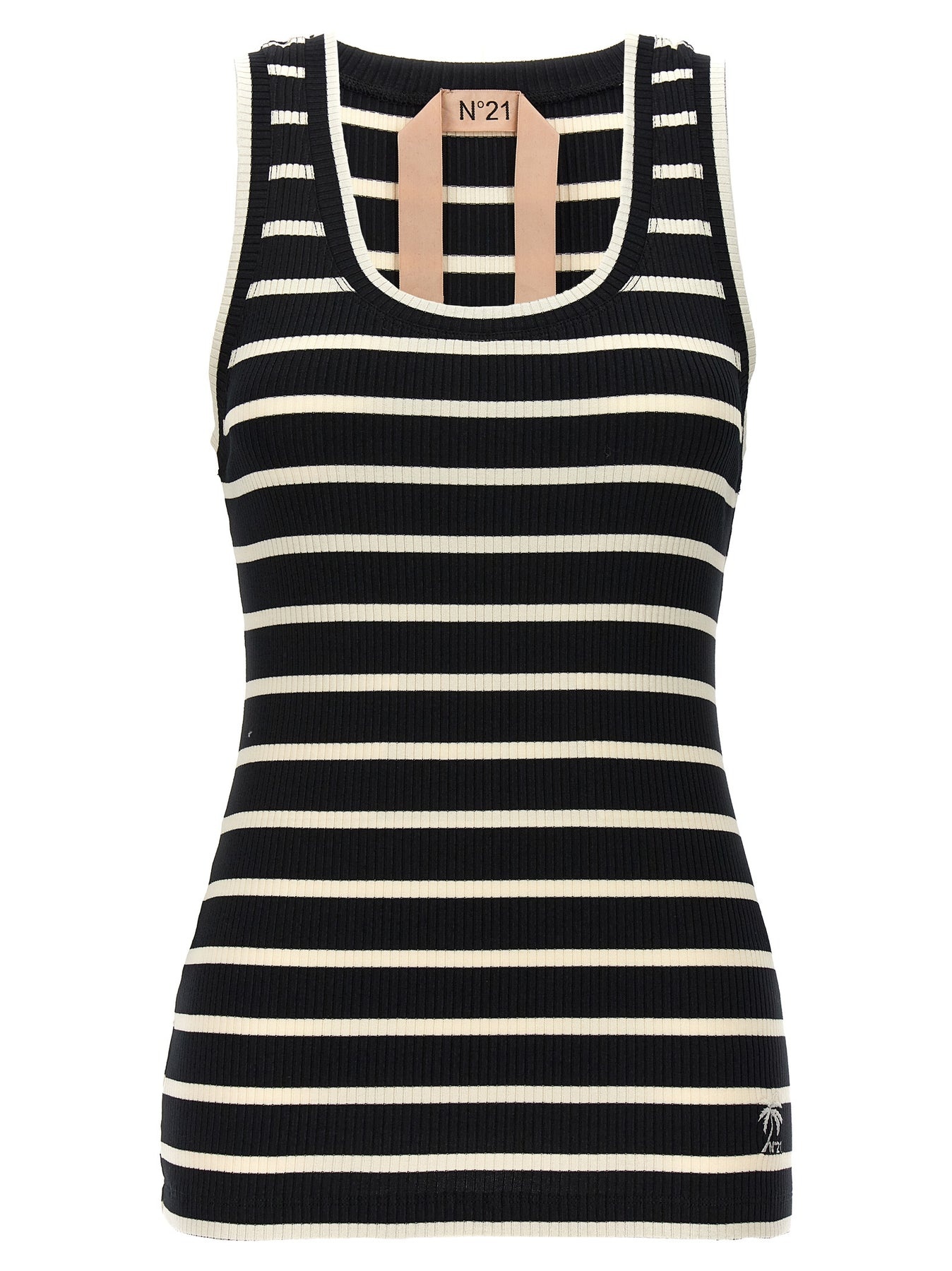 Striped Ribbed Top Tops White/Black - 1