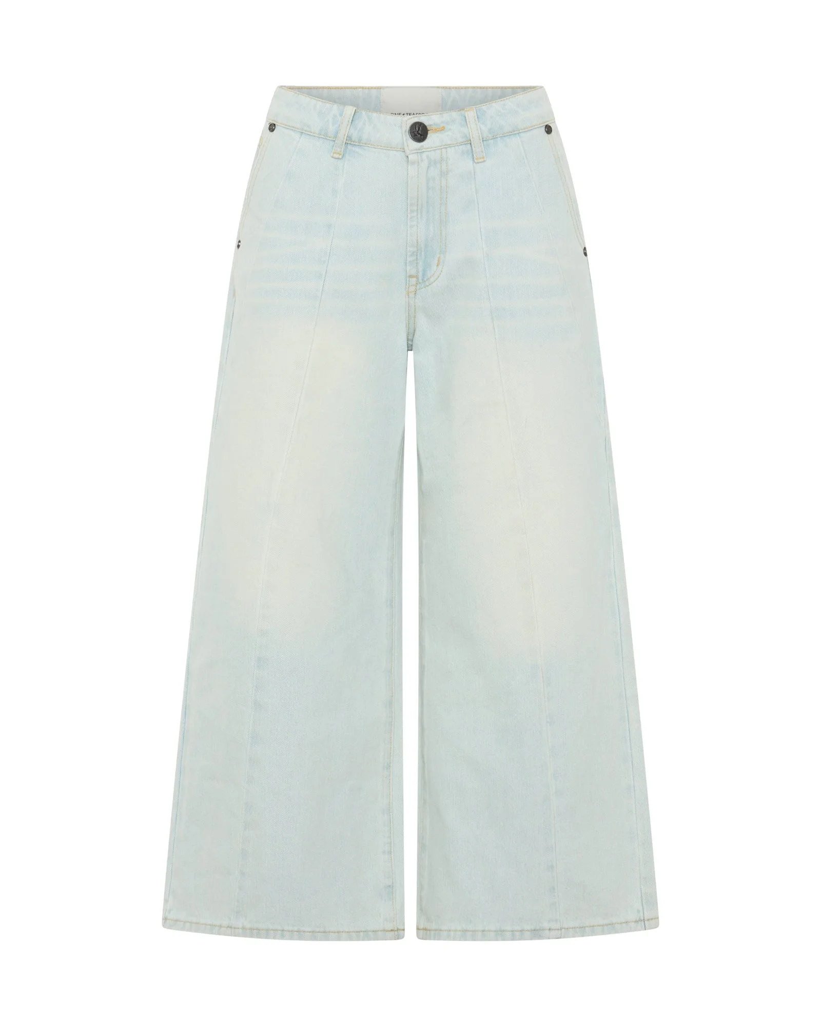 Hayden Mid Waist Wide Leg Cropped Denim Jeans - Bel Air Blue - 1