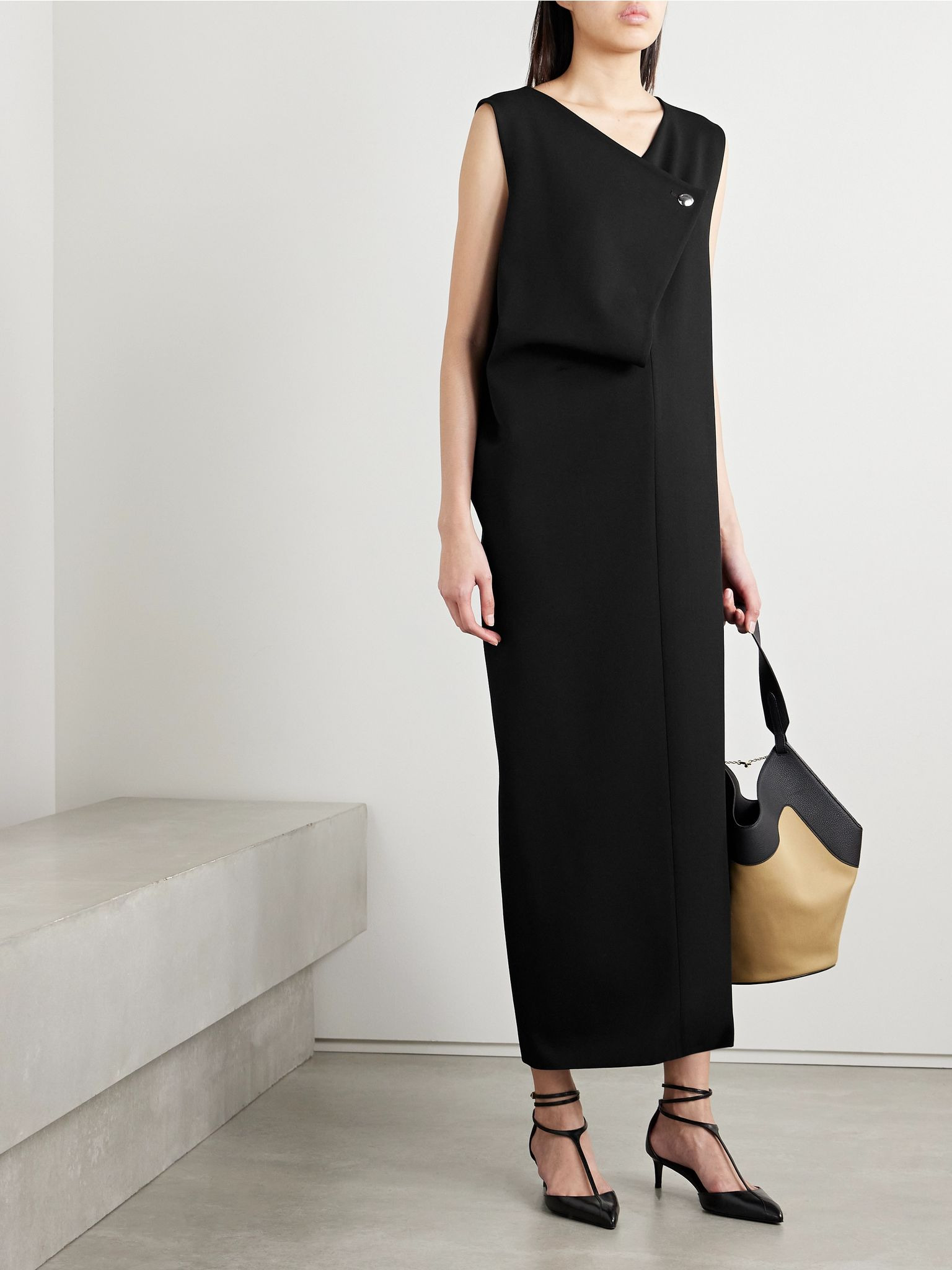 Crispin draped crepe midi dress Black - 2