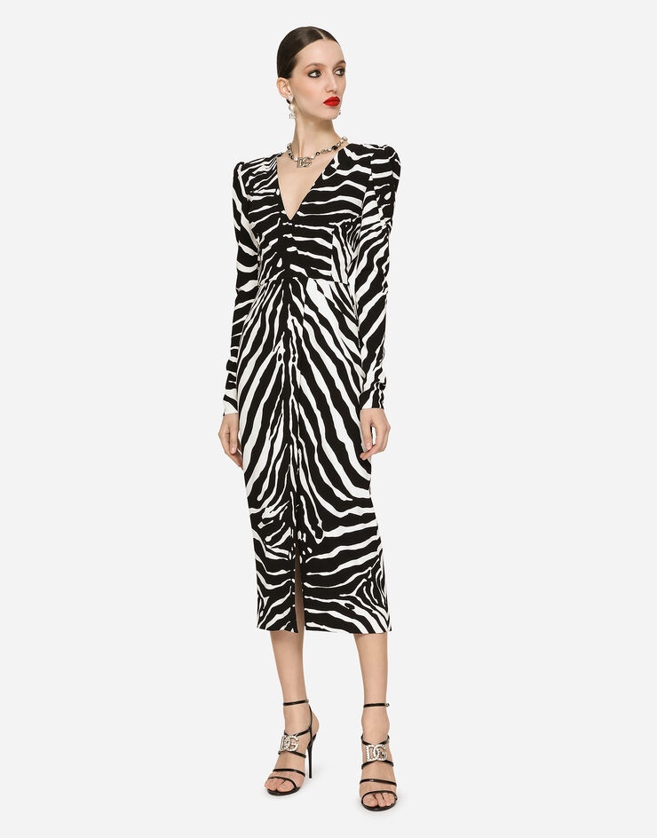 Zebra-print cady calf-length dress - 1