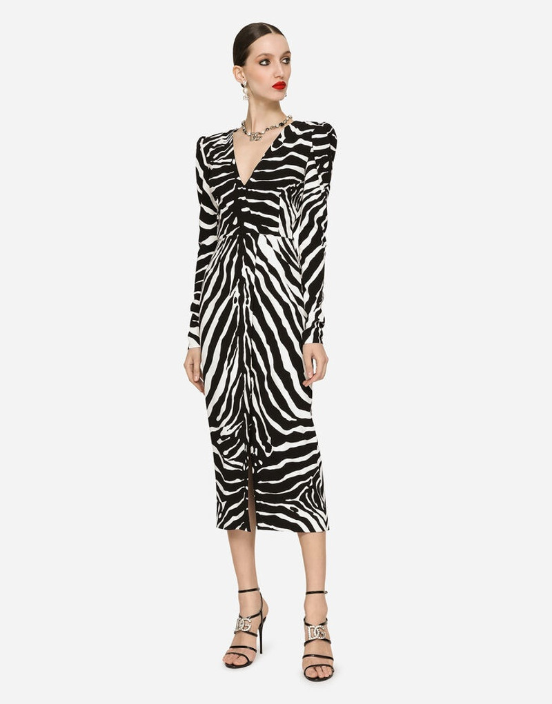 Zebra-print cady calf-length dress 1