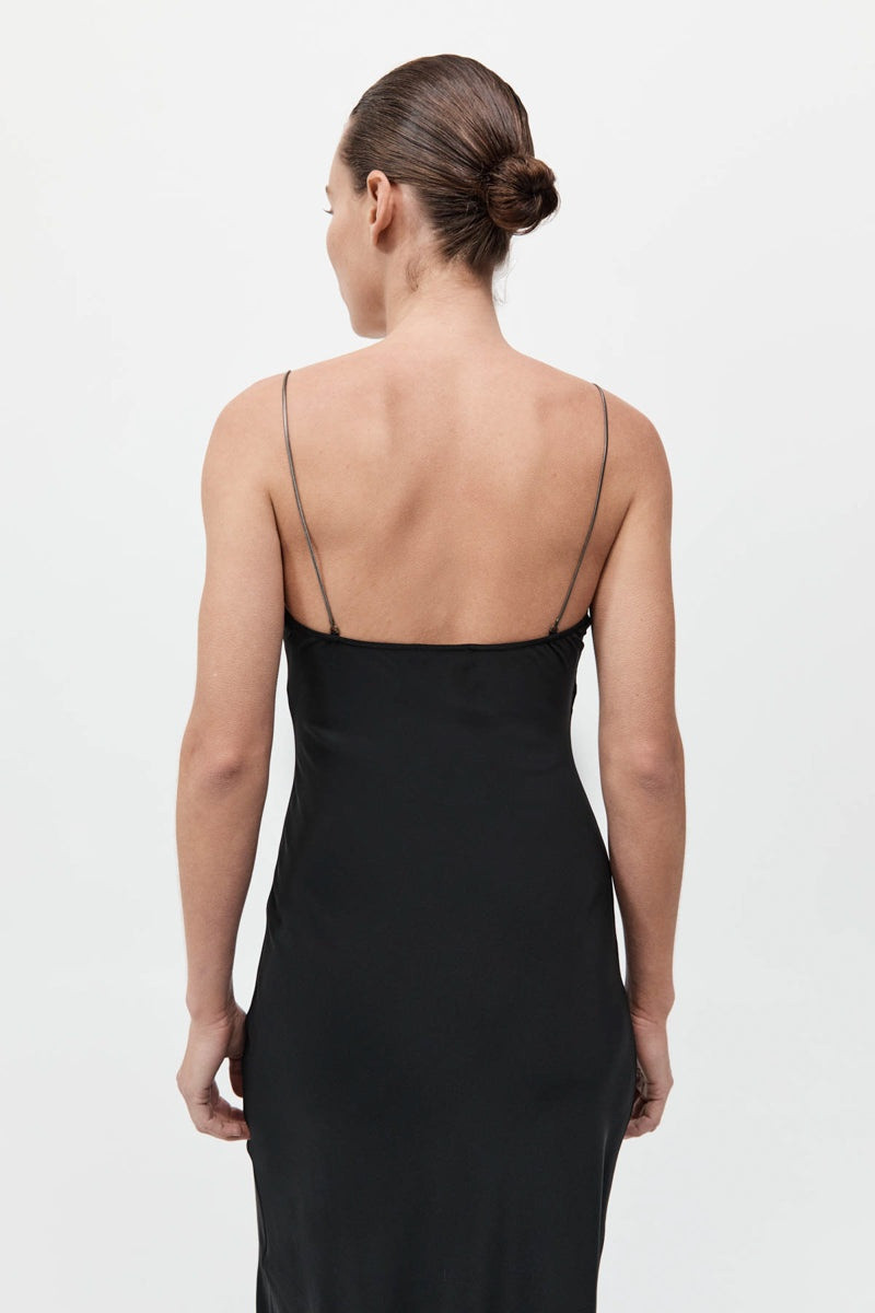 Fine Chain Silk Slip Dress - Black 8