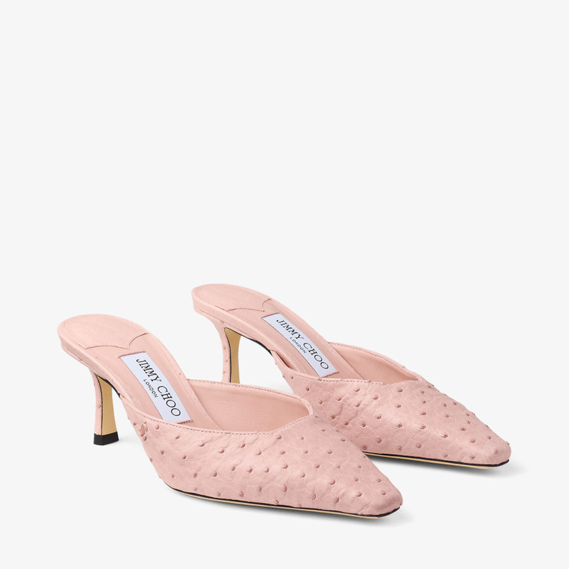 Vivi 65 Rose Ostrich Leather Mules 3