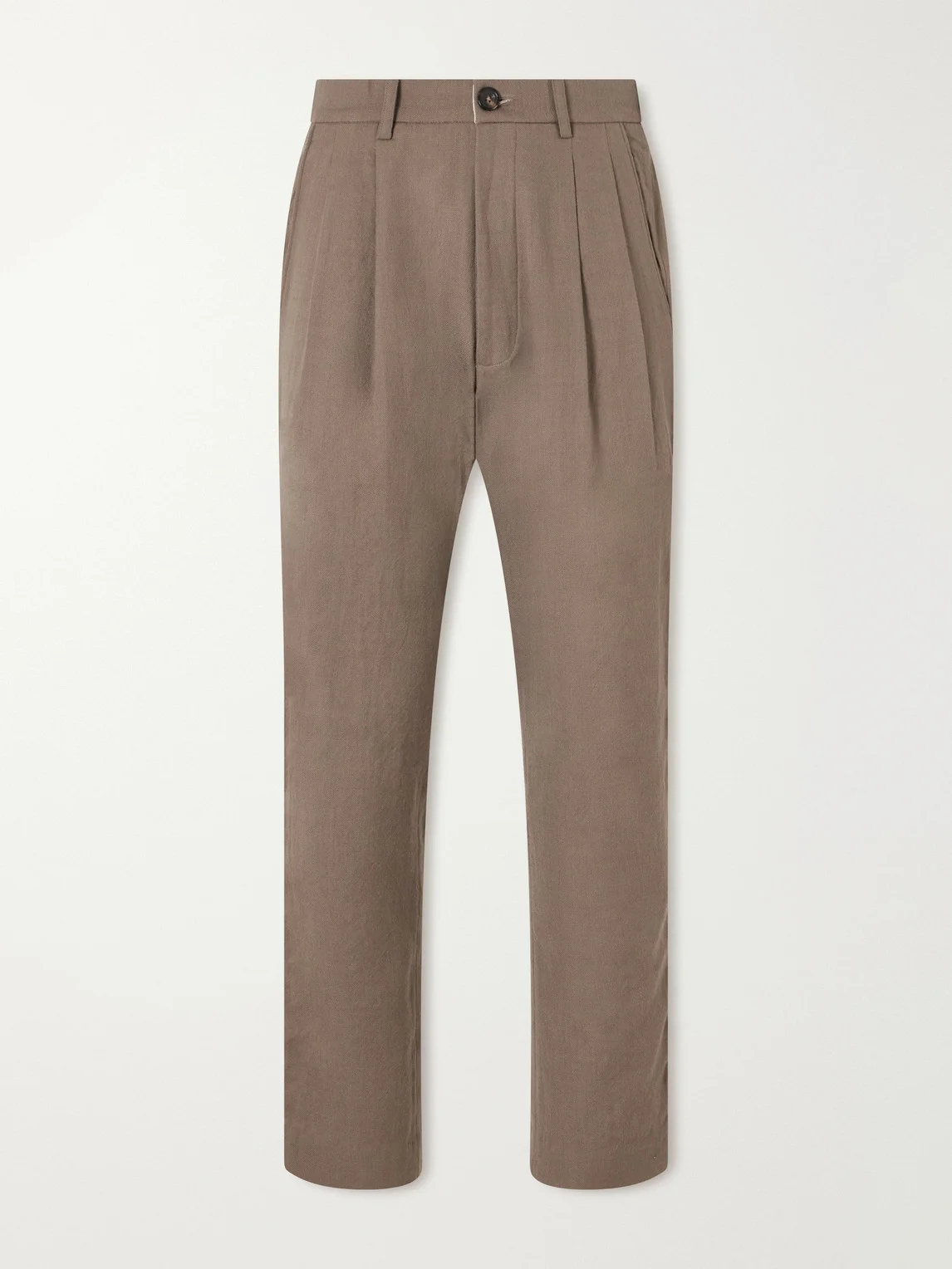 Embroidered Pleated Straight-Leg Wool-Canvas Trousers - 1