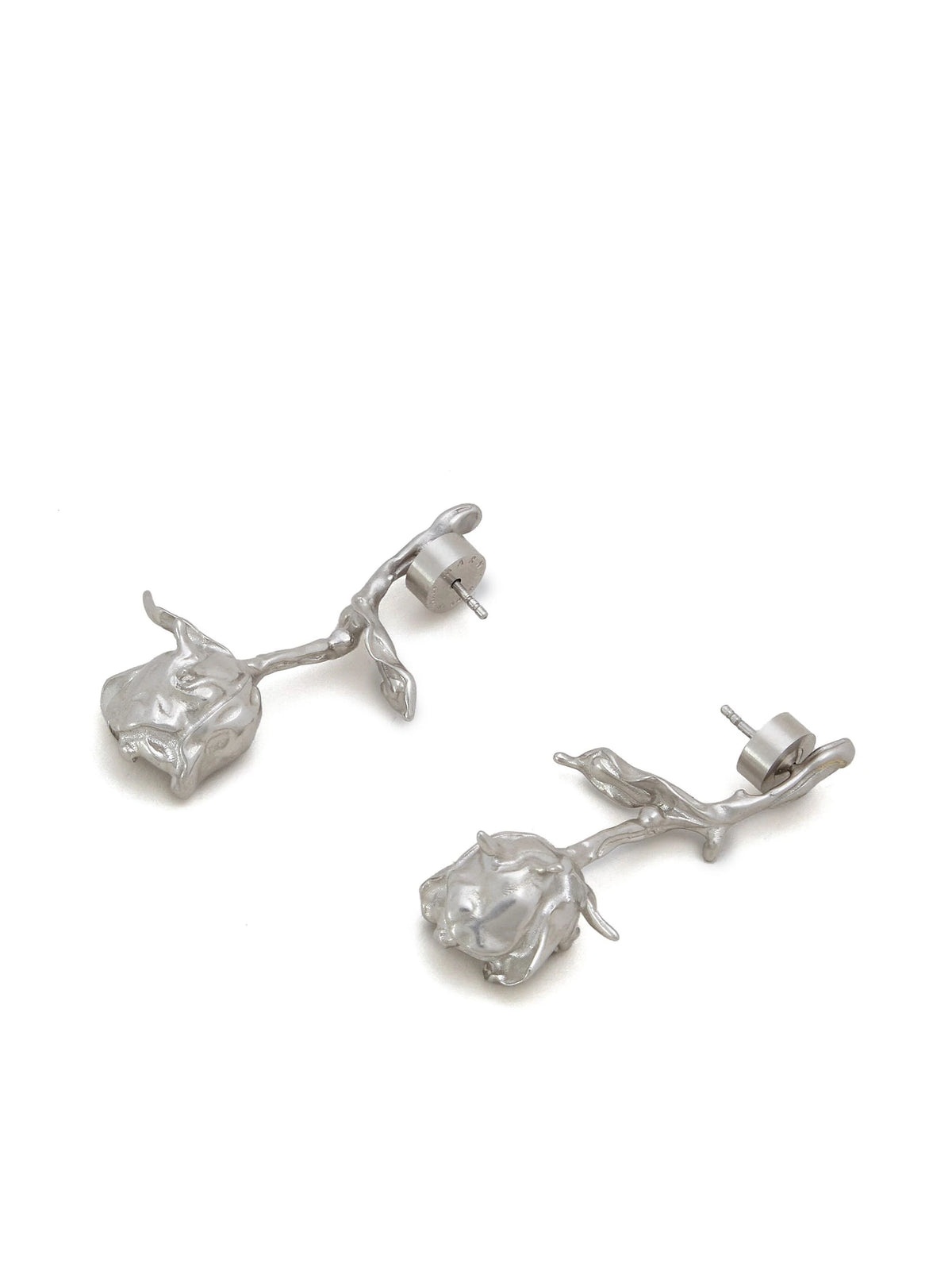 METAL ROSEBUND EARRINGS (SILVER) - 3