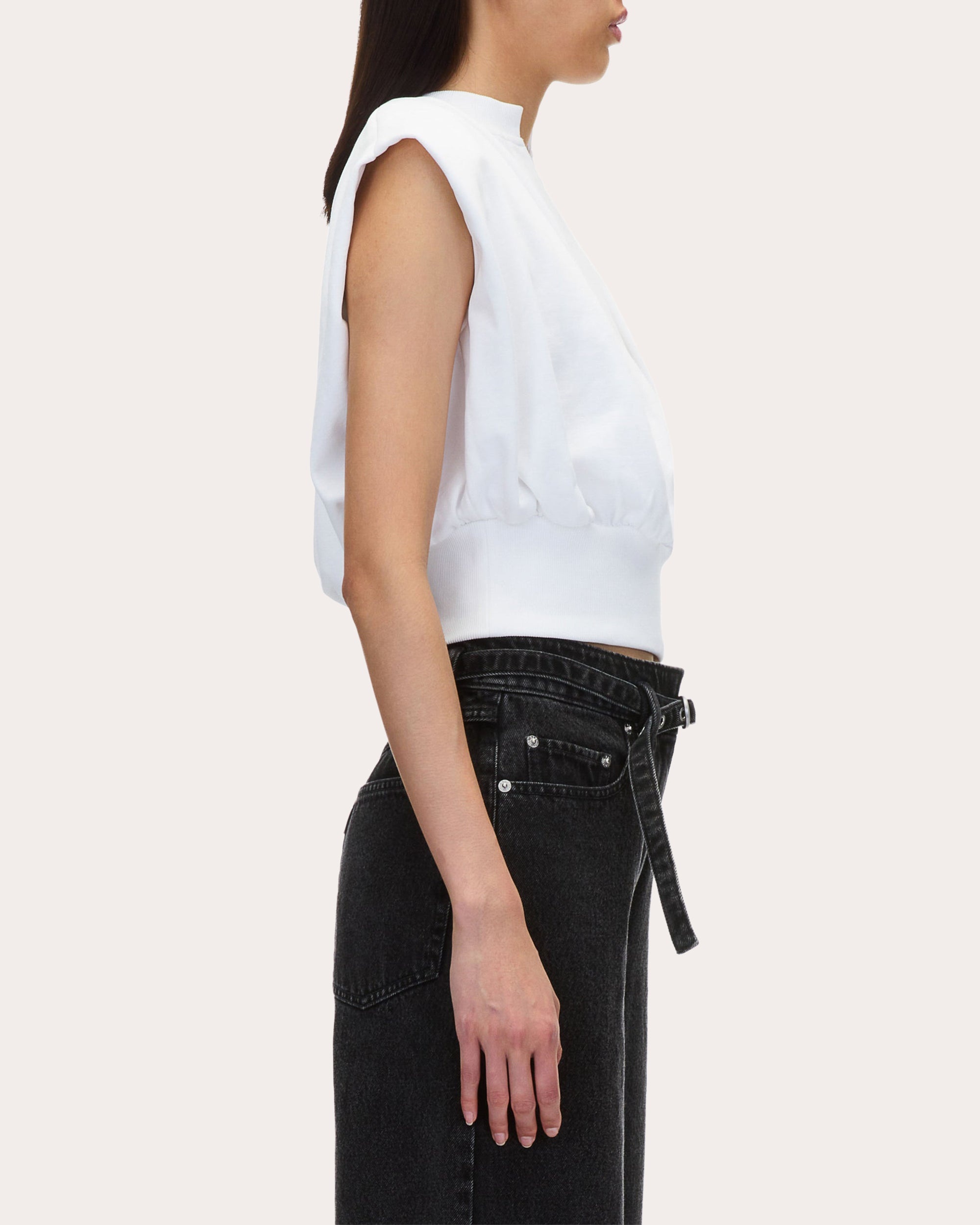 Gathered French Terry Sleeveless Knit Top - 3