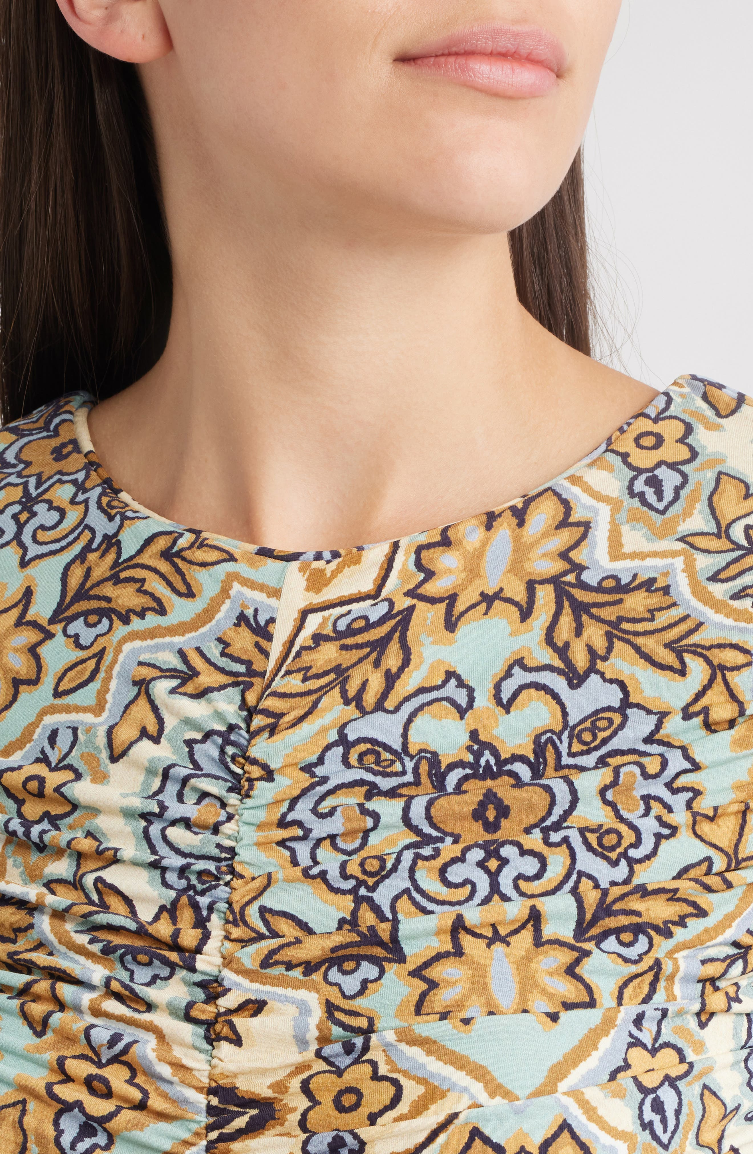FARM Rio Winter Tapestry Long Sleeve A-Line Dress in Blue at Nordstrom - 4