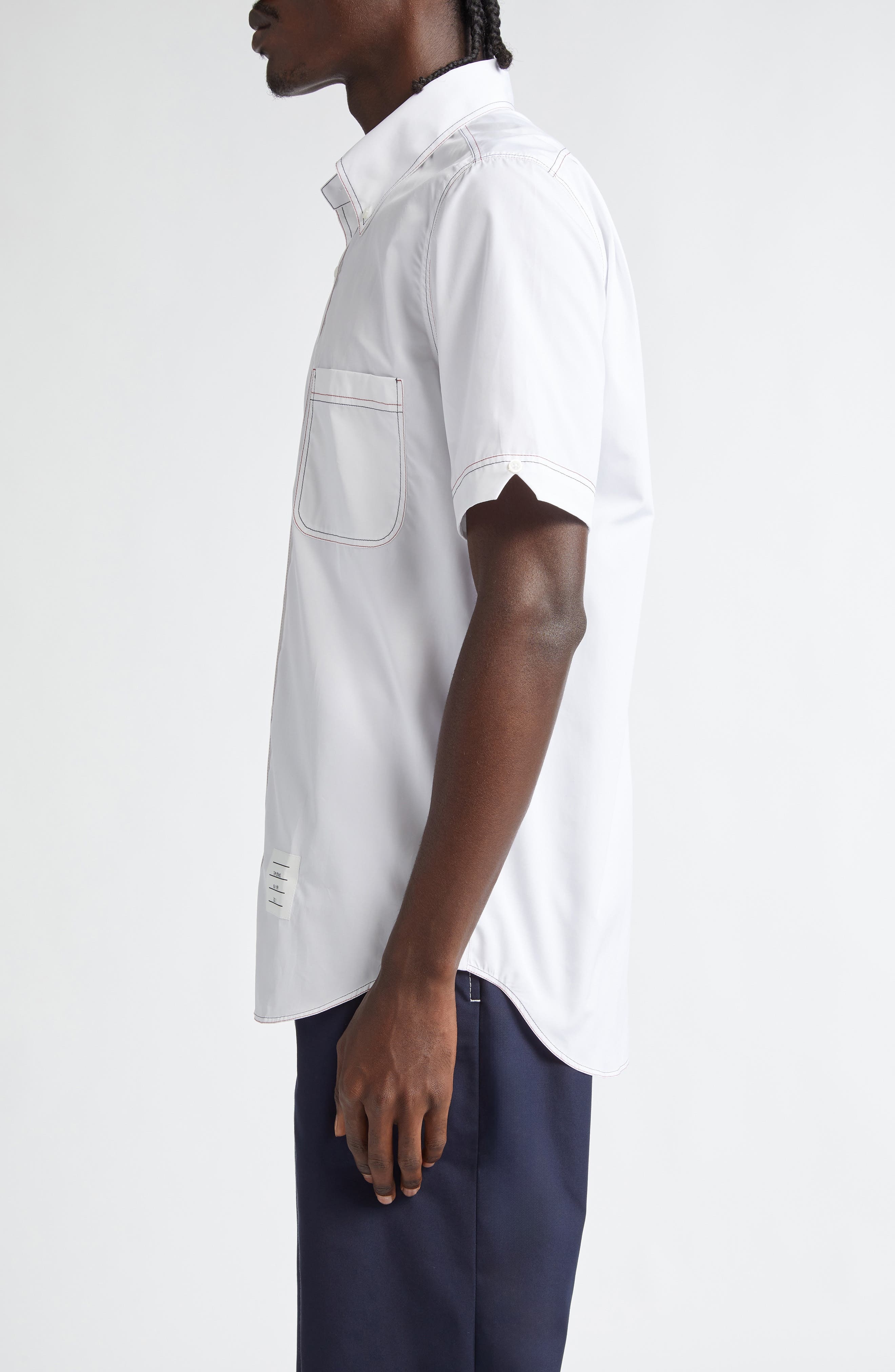 Thom Browne Straight Fit Short Sleeve Cotton Poplin Button-Down Shirt in White at Nordstrom - 4