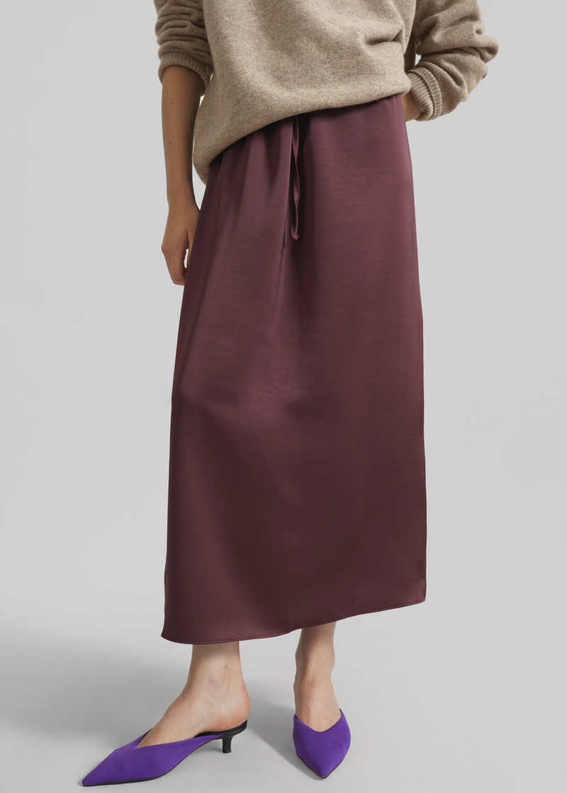 Loray Satin Midi Skirt - Burgundy 4