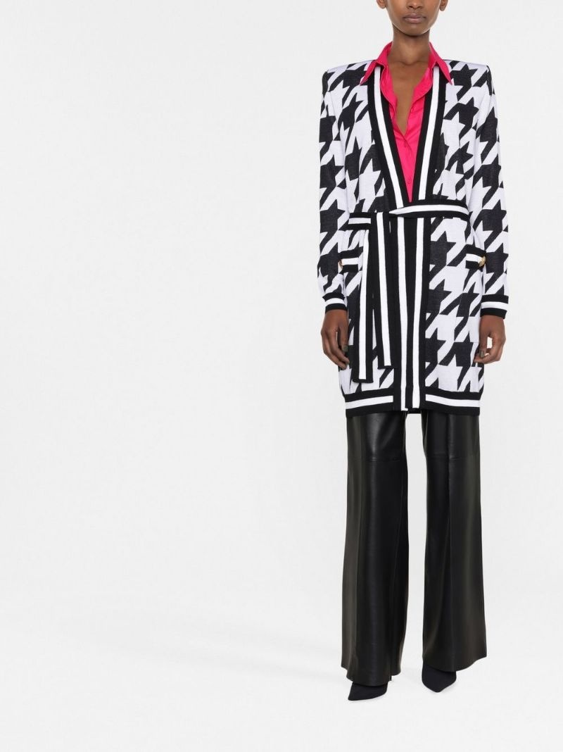 belted houndstooth-pattern cardigan - 2