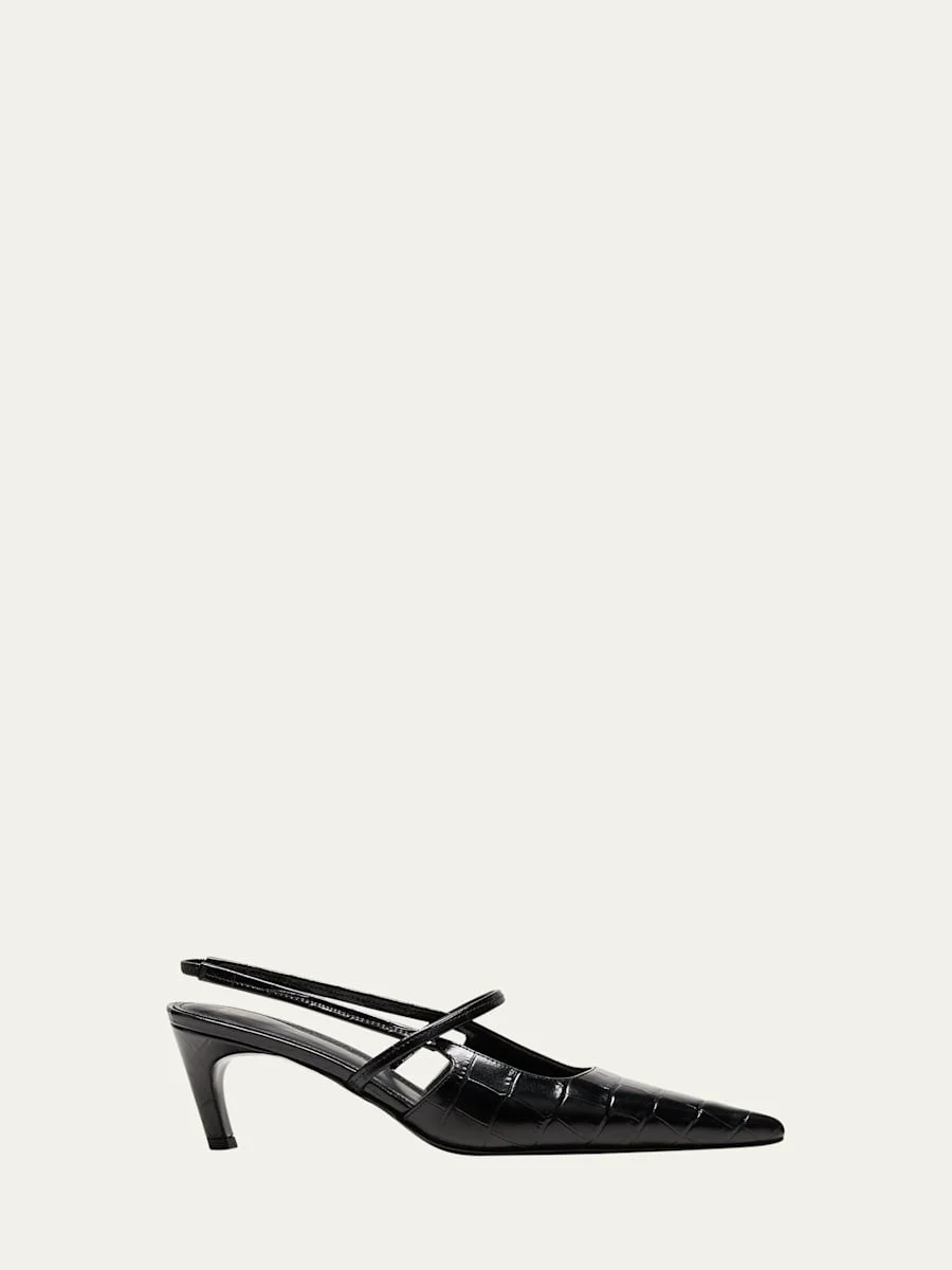 Sharp Croco Slingback Pumps - 1