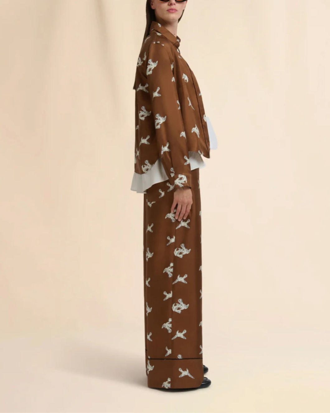 RAVEN-PRINT WIDE LEG TROUSERS - 3