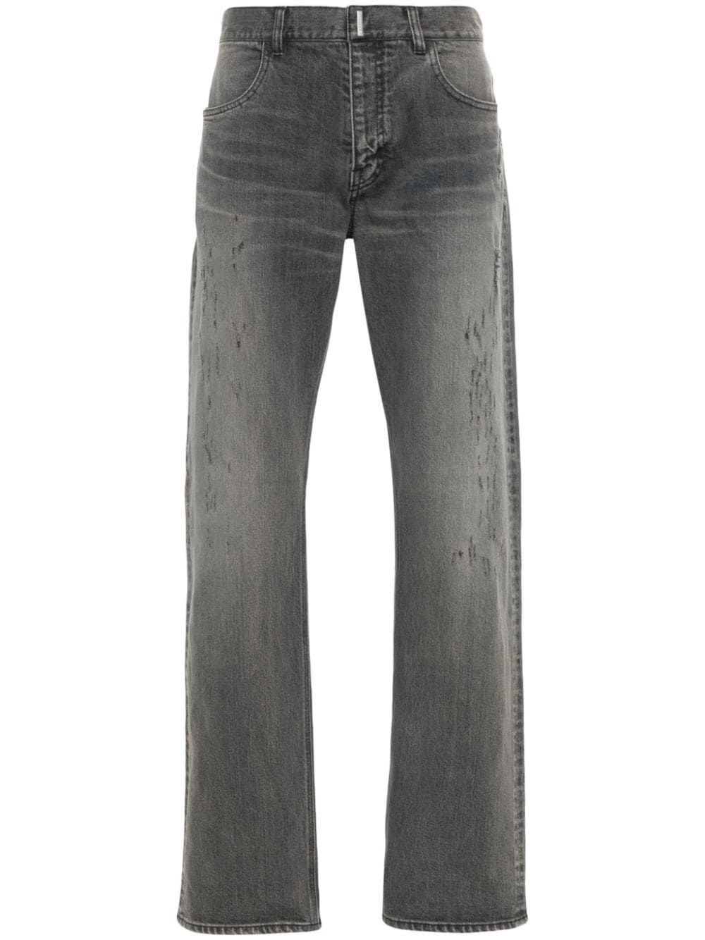 logo-plaque distressed straight jeans - 1