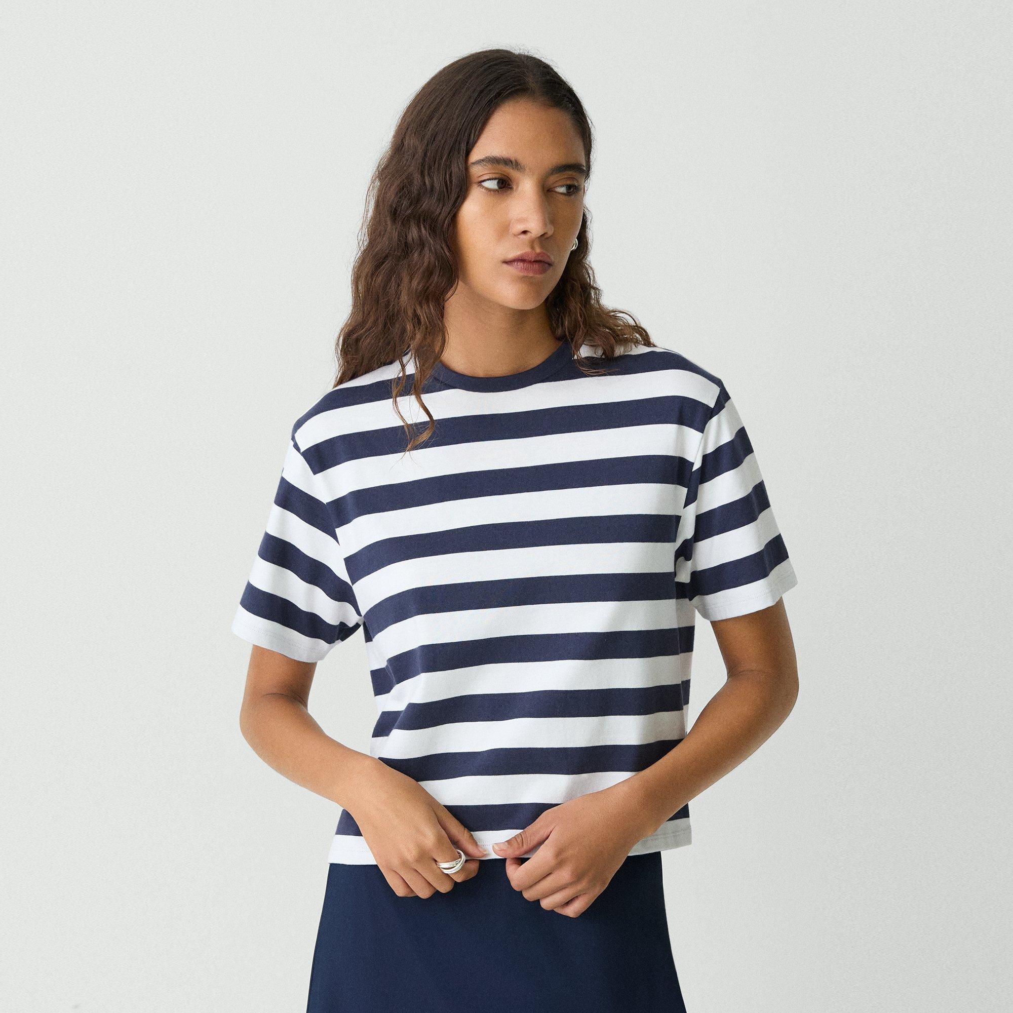 Boxy Crewneck Tee in Striped Cotton - 2