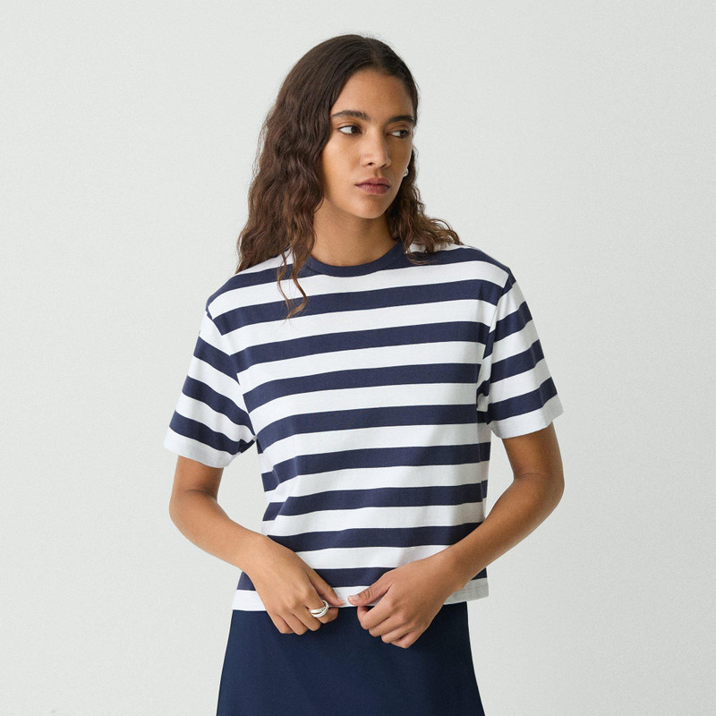 Boxy Crewneck Tee in Striped Cotton 2