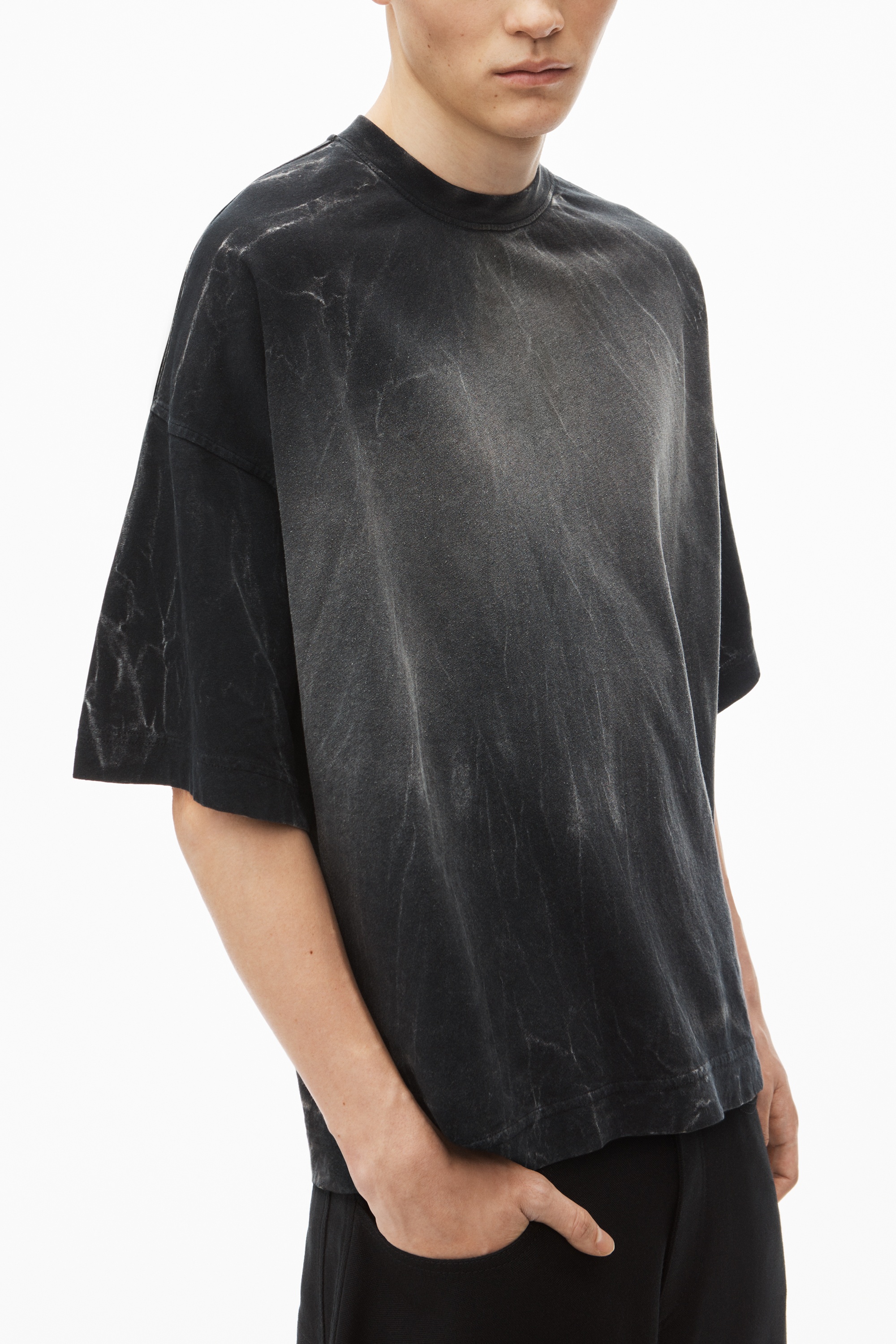 distressed wash tee in cotton - 3