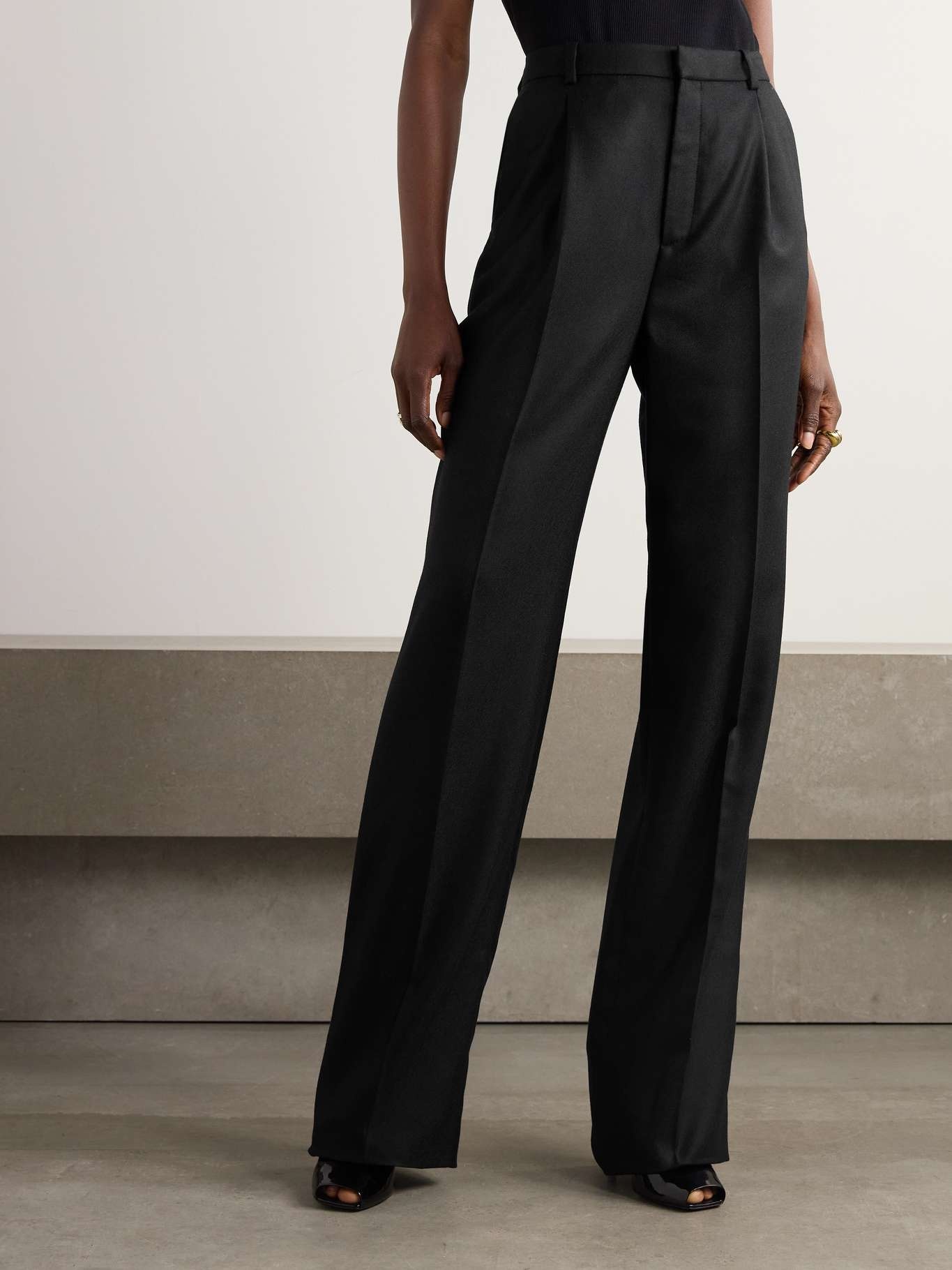 Pleated cashmere-twill wide-leg pants - 3