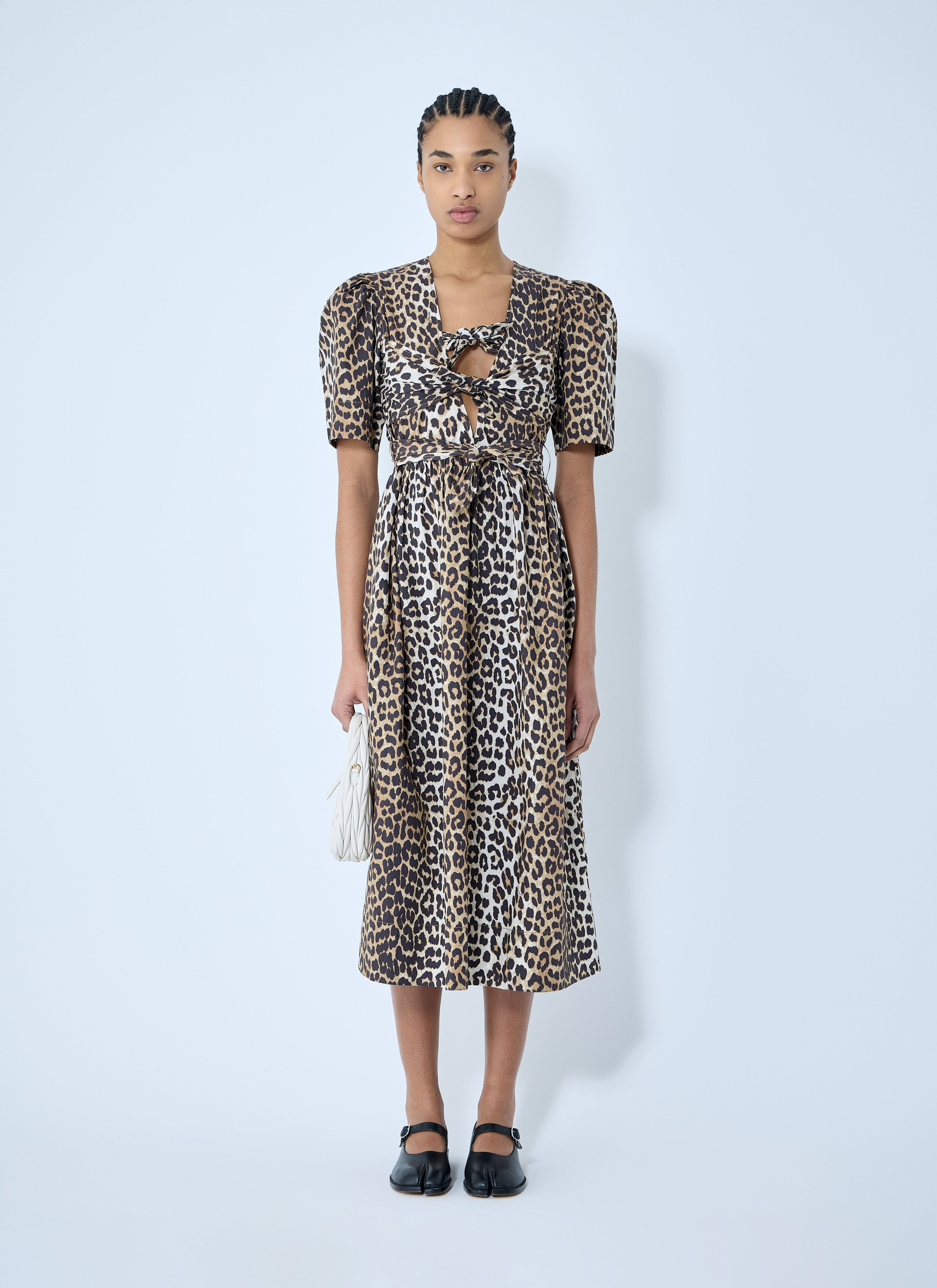 Ganni Women Leopard Print Tie Strap Midi Dress - 2