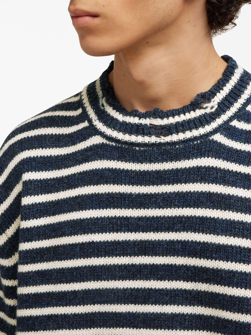 striped ribbed crew neck jumper - 6
