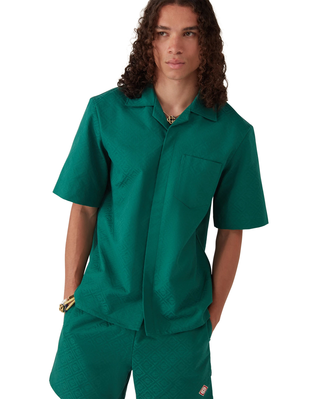 Cotton Monogram Jacquard Short Sleeve Shirt - 4