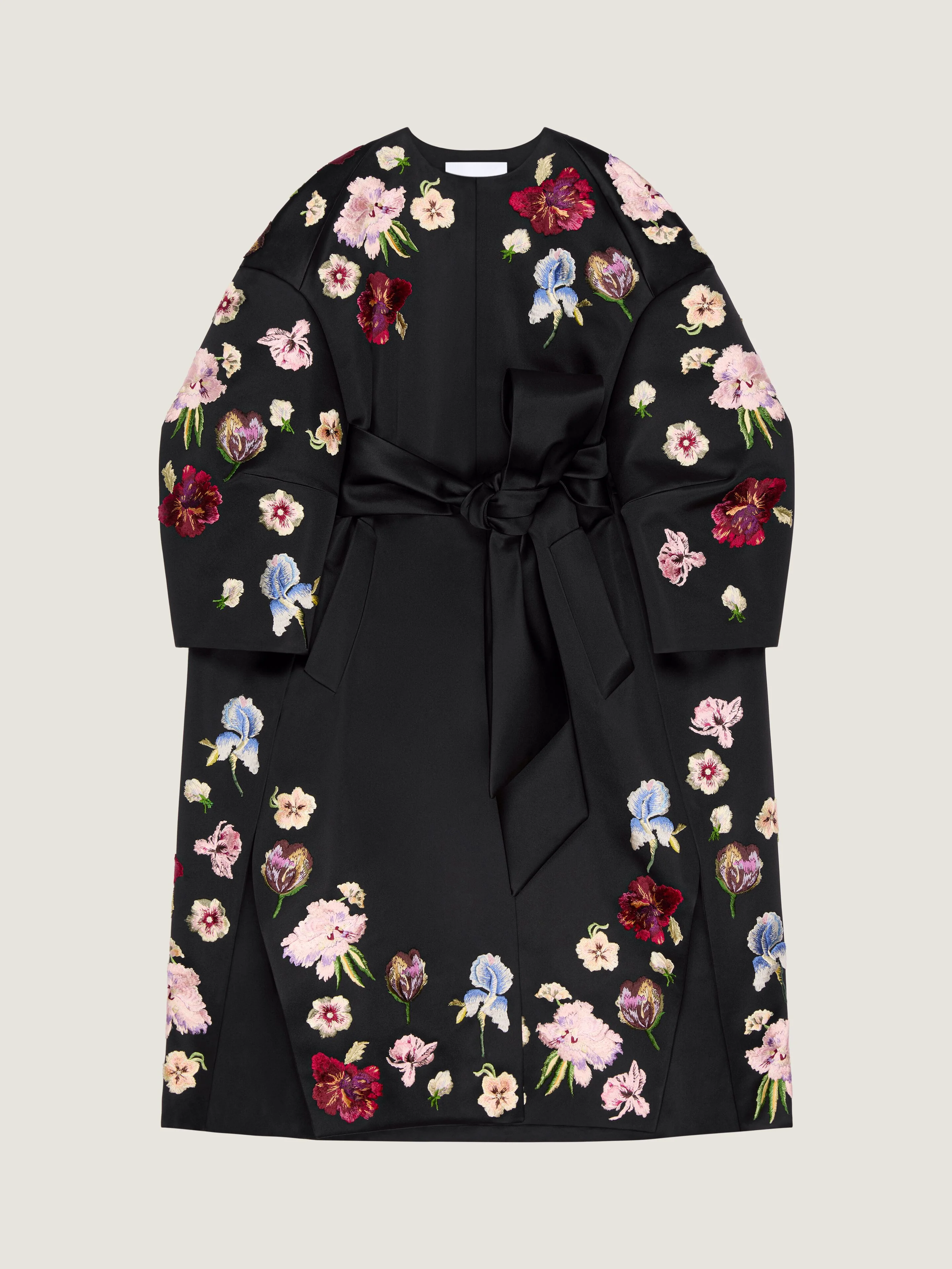 COCOON COAT IN SATIN WITH EMBROIDERIES - 1