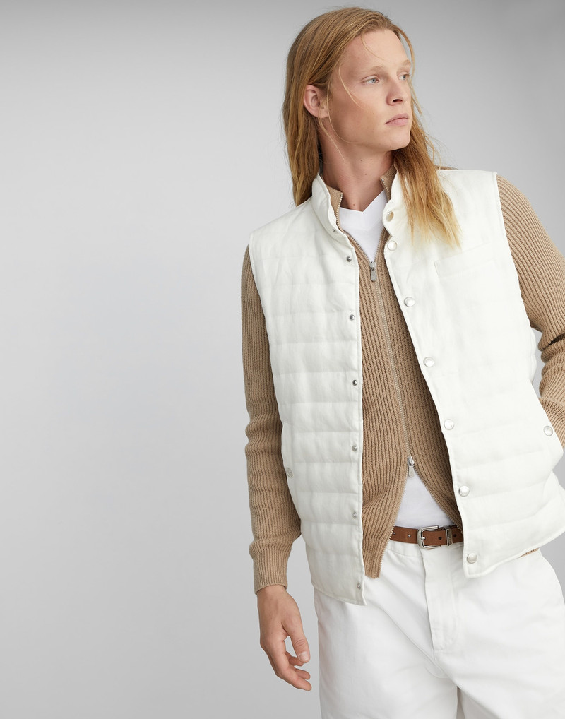 Denim-effect linen lightweight down vest 4