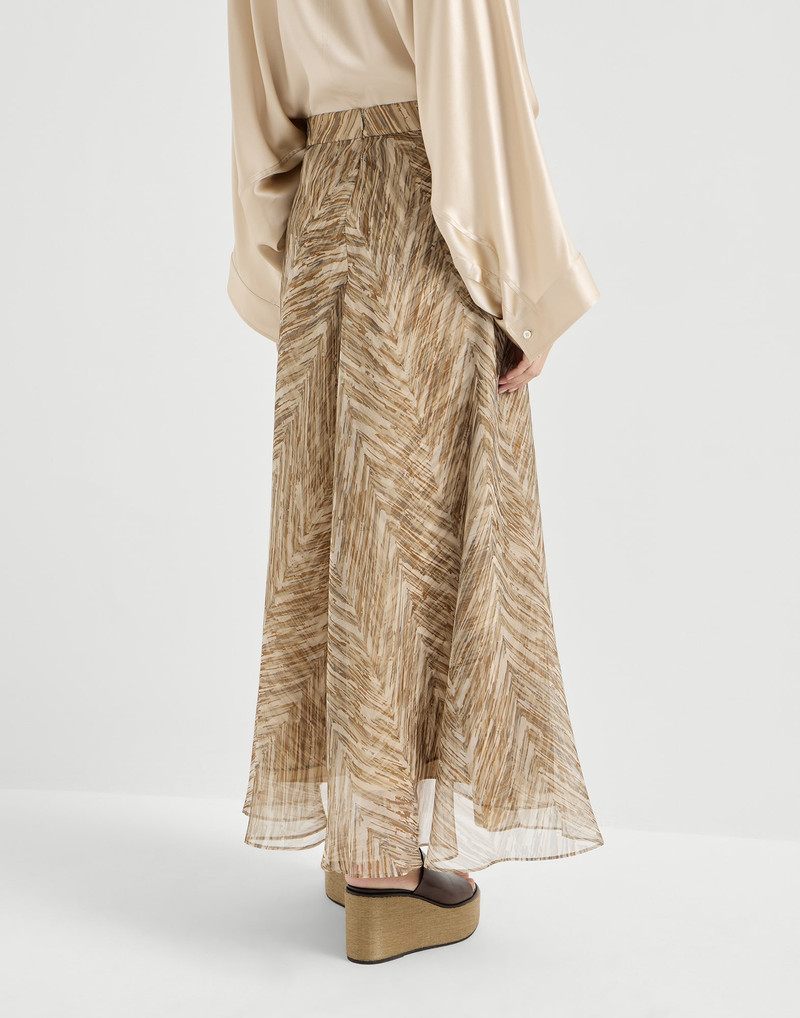 Brunello Cucinelli Silk chevron print organza paneled circle skirt outlook