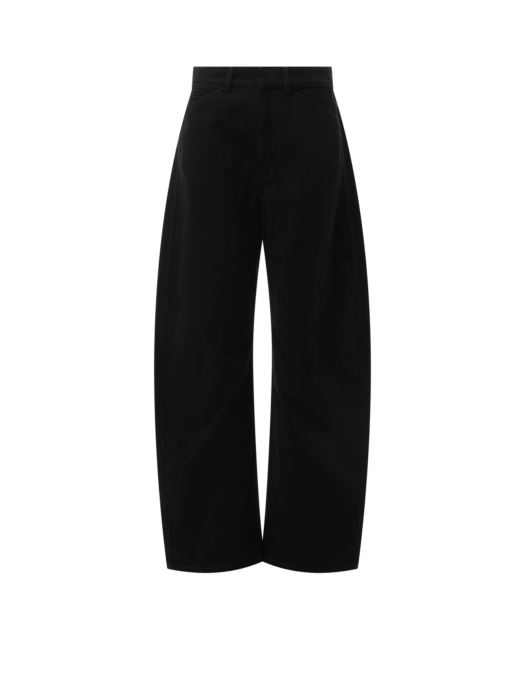 High Waisted Curved Denim Pants in Black - 2