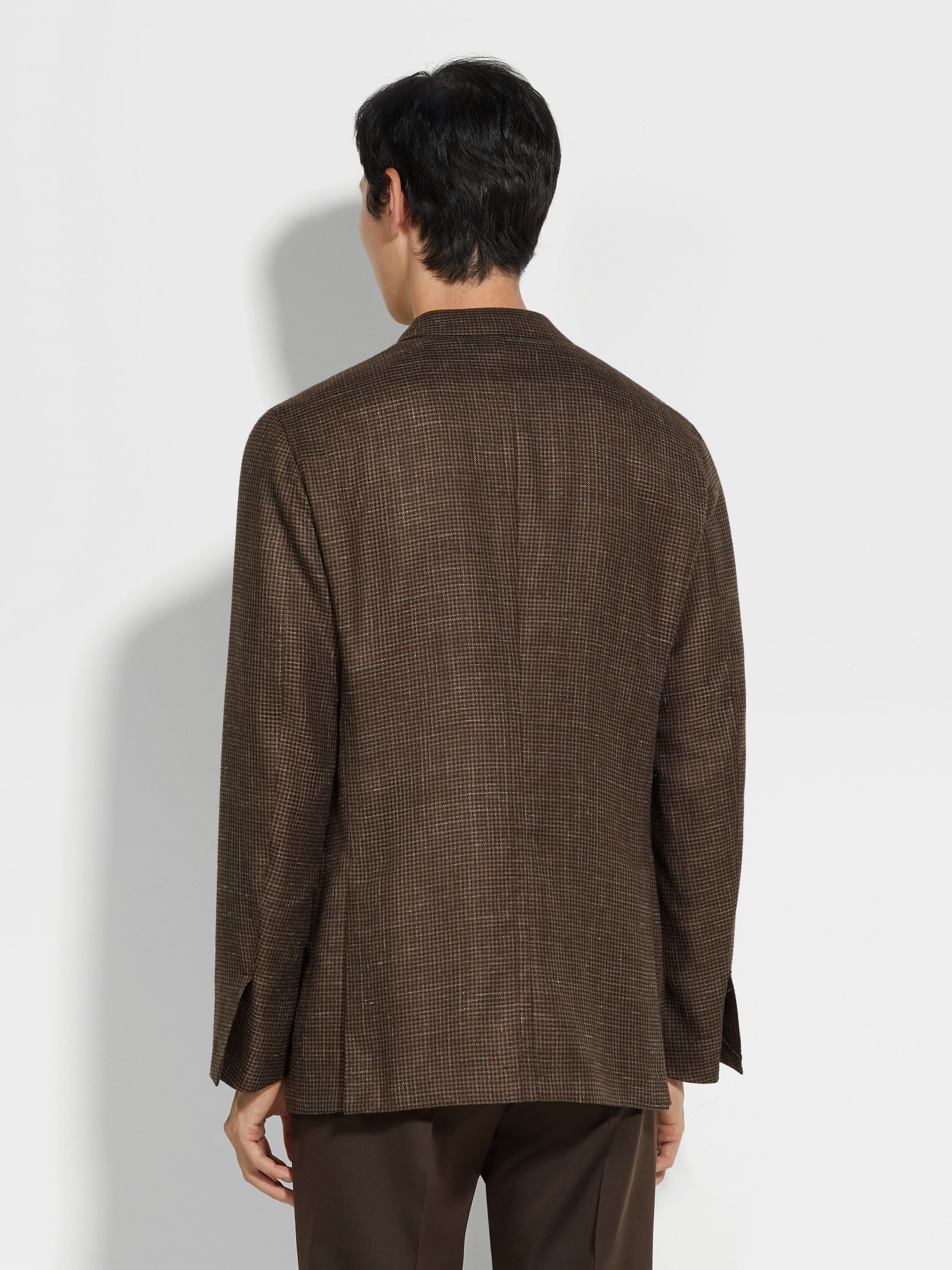 BROWN AND DARK BROWN CASHMERE SILK AND LINEN JACKET - 5