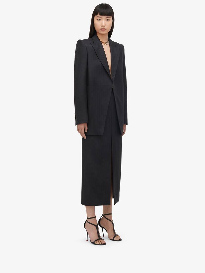 Women's Pinstripe Cutaway Jacket in Grey - 4