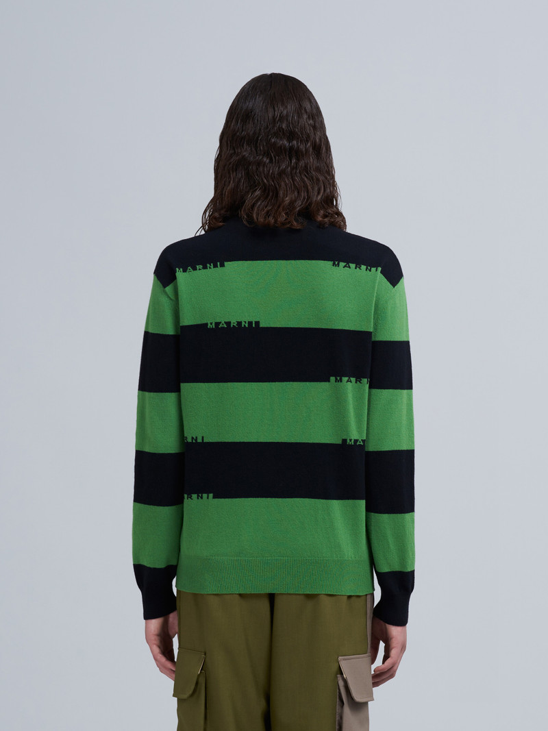 BLACK AND GREEN STRIPED SHETLAND WOOL LOGO SWEATER 3