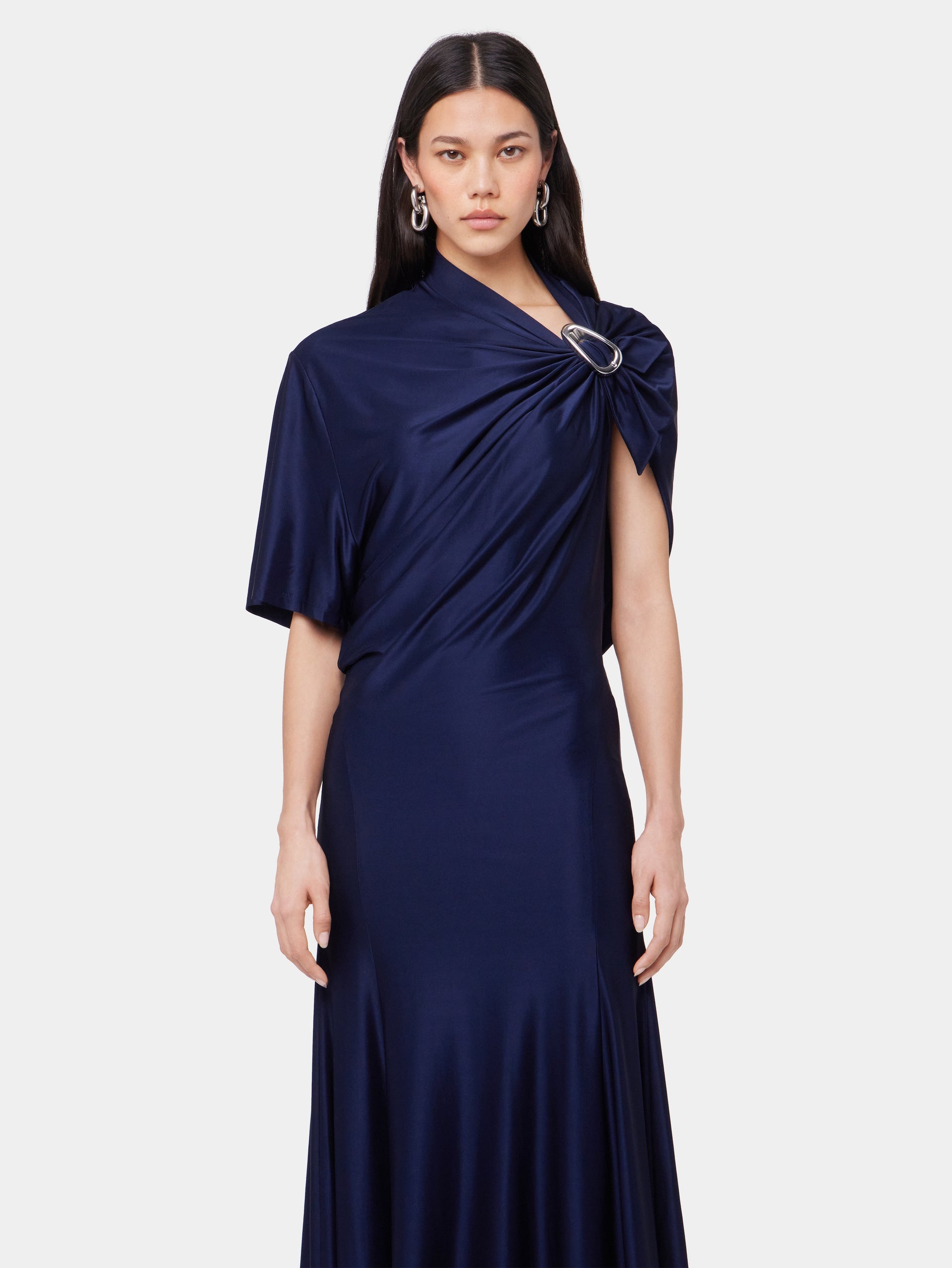 NAVY ASYMMETRICAL LONG DRESS IN JERSEY - 3