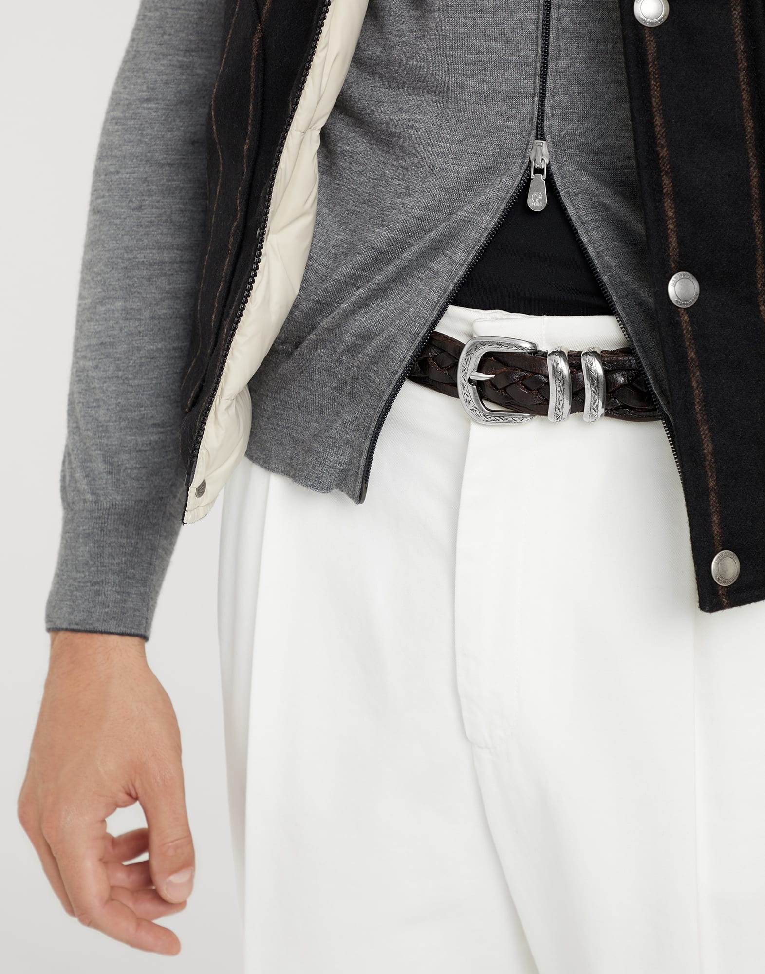 Braided calfskin belt with detailed buckle and tip - 3