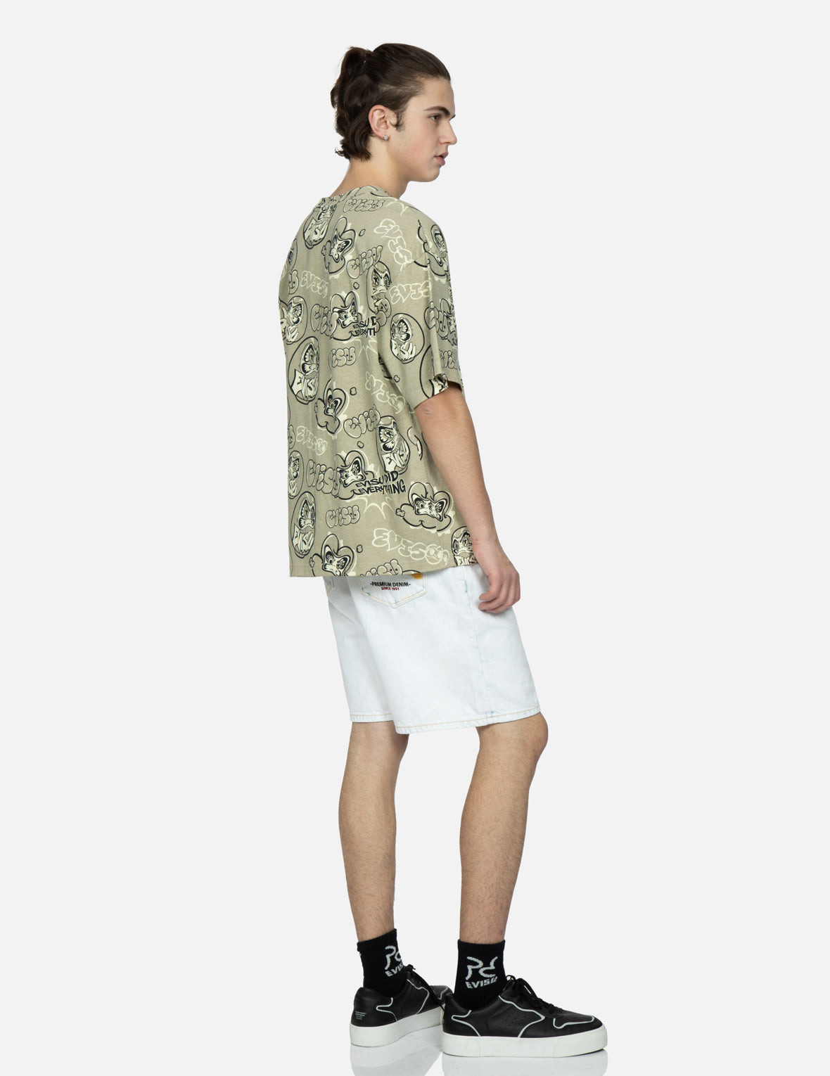 SEAGULL EMBROIDERY BLEACHED DENIM SHORTS - 3